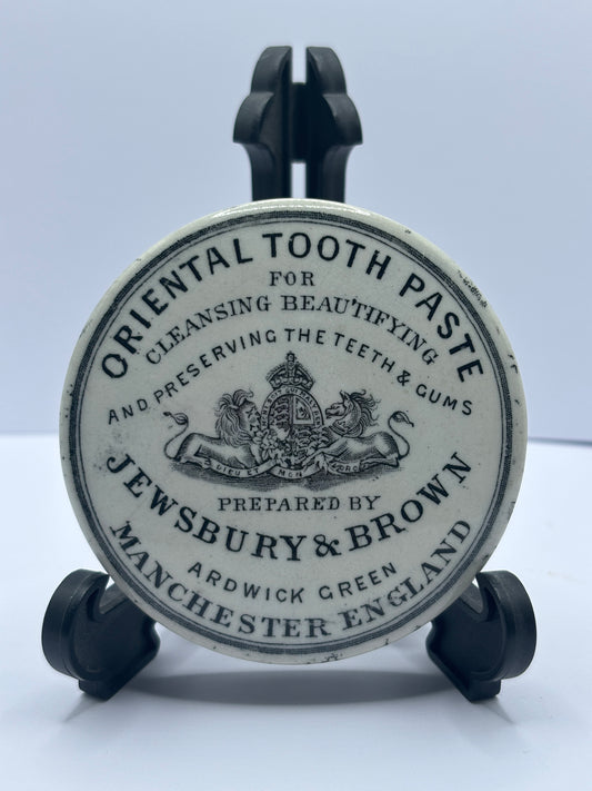 Old Jewsbury & Brown advertising pot lid, oriental tooth paste