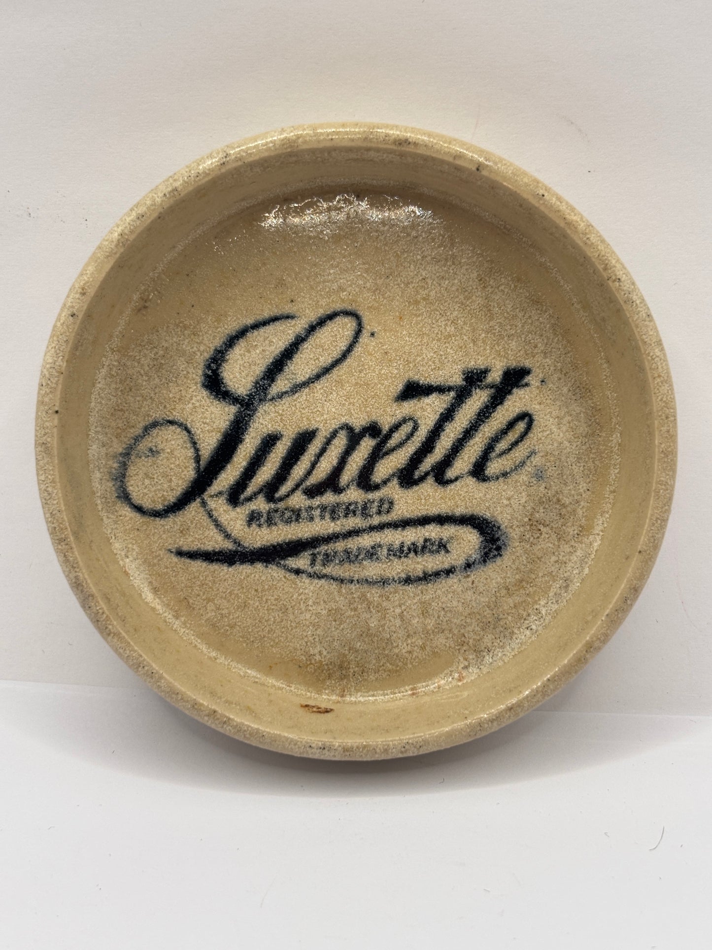 Old stoneware advertising soap dish. Luxette