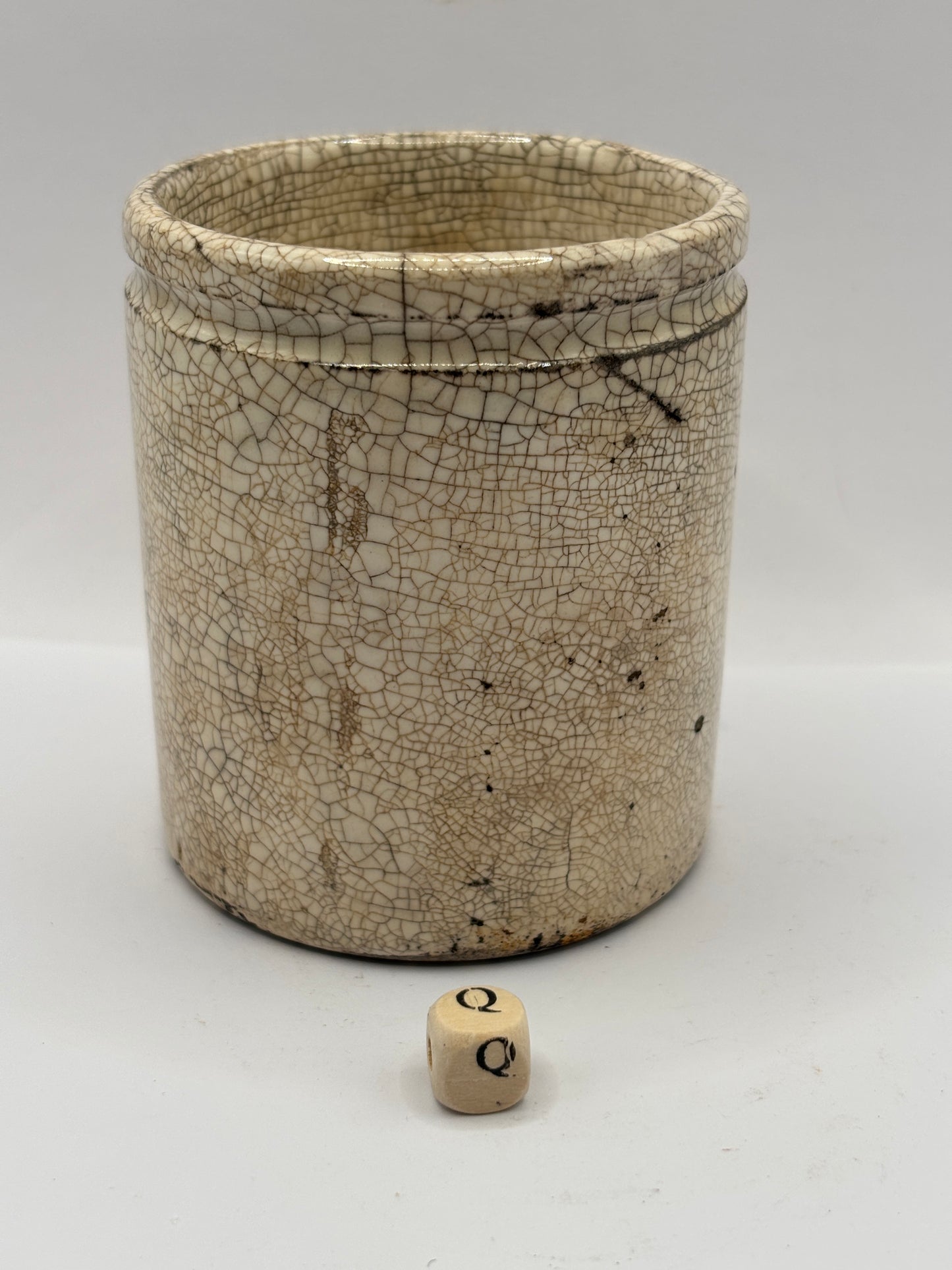 old stained & crazed stoneware pot (Q)