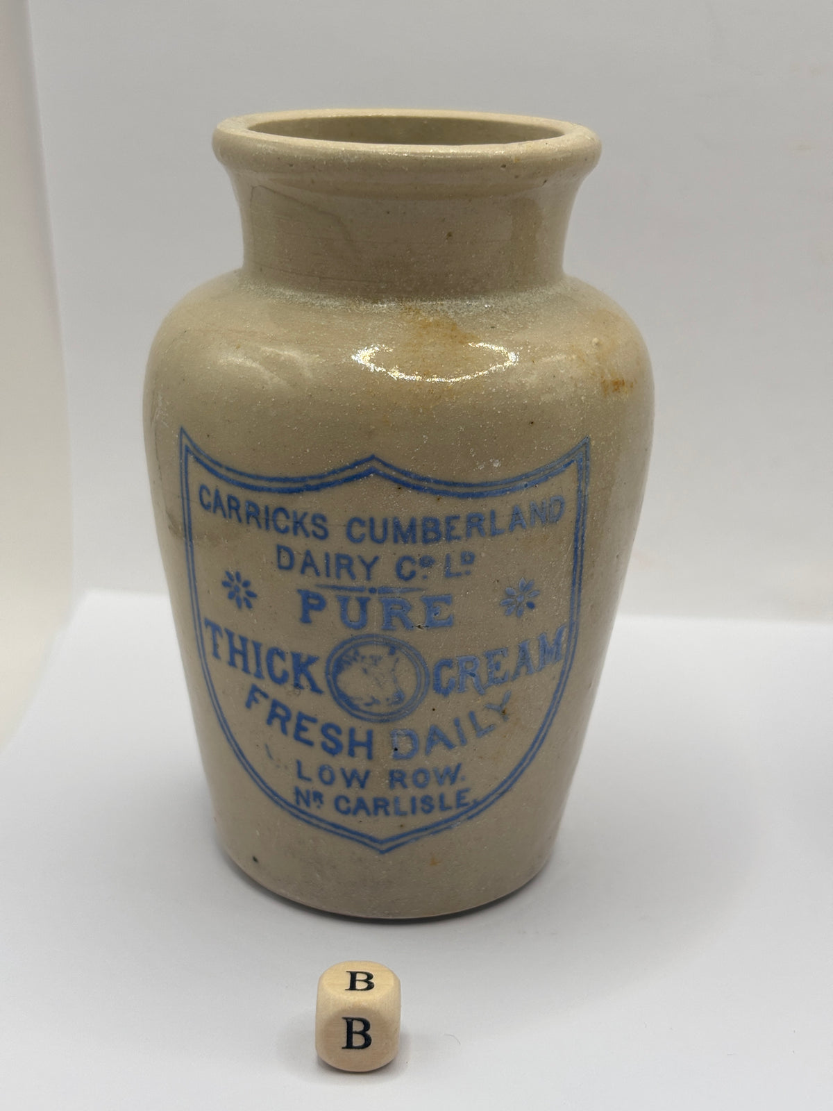 Old advertising cream pot, Carricks Cumberland dairy (B)