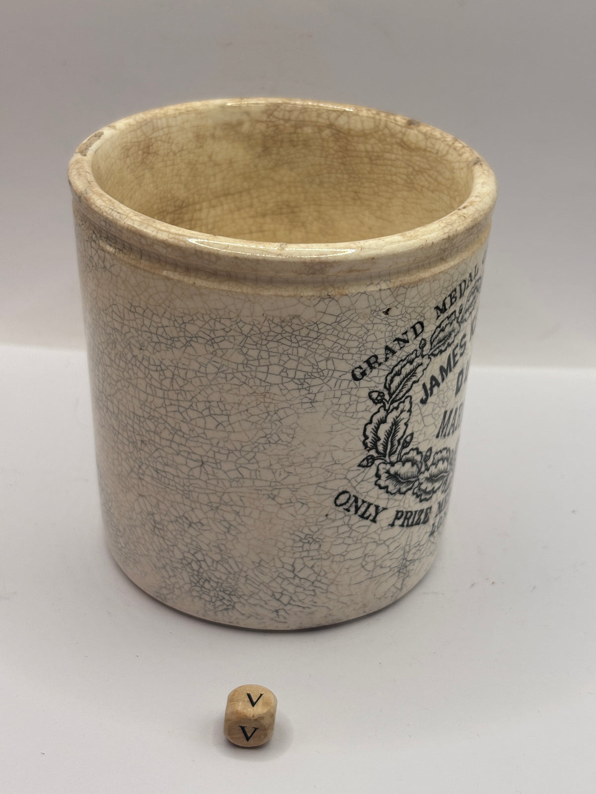 Old 1lb stoneware marmalade pot, James Keiller Dundee marmalade (V)