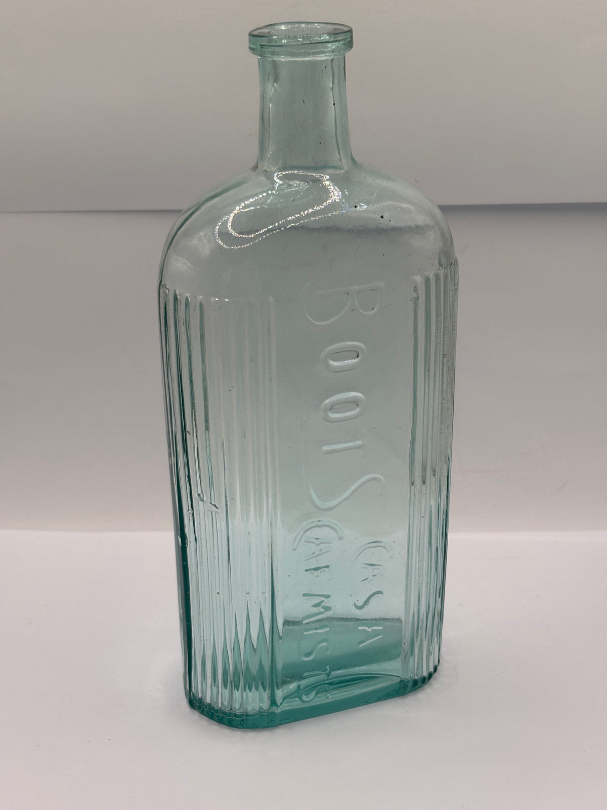 Old large aqua glass Boots Cash Chemists poison bottle 20cms
