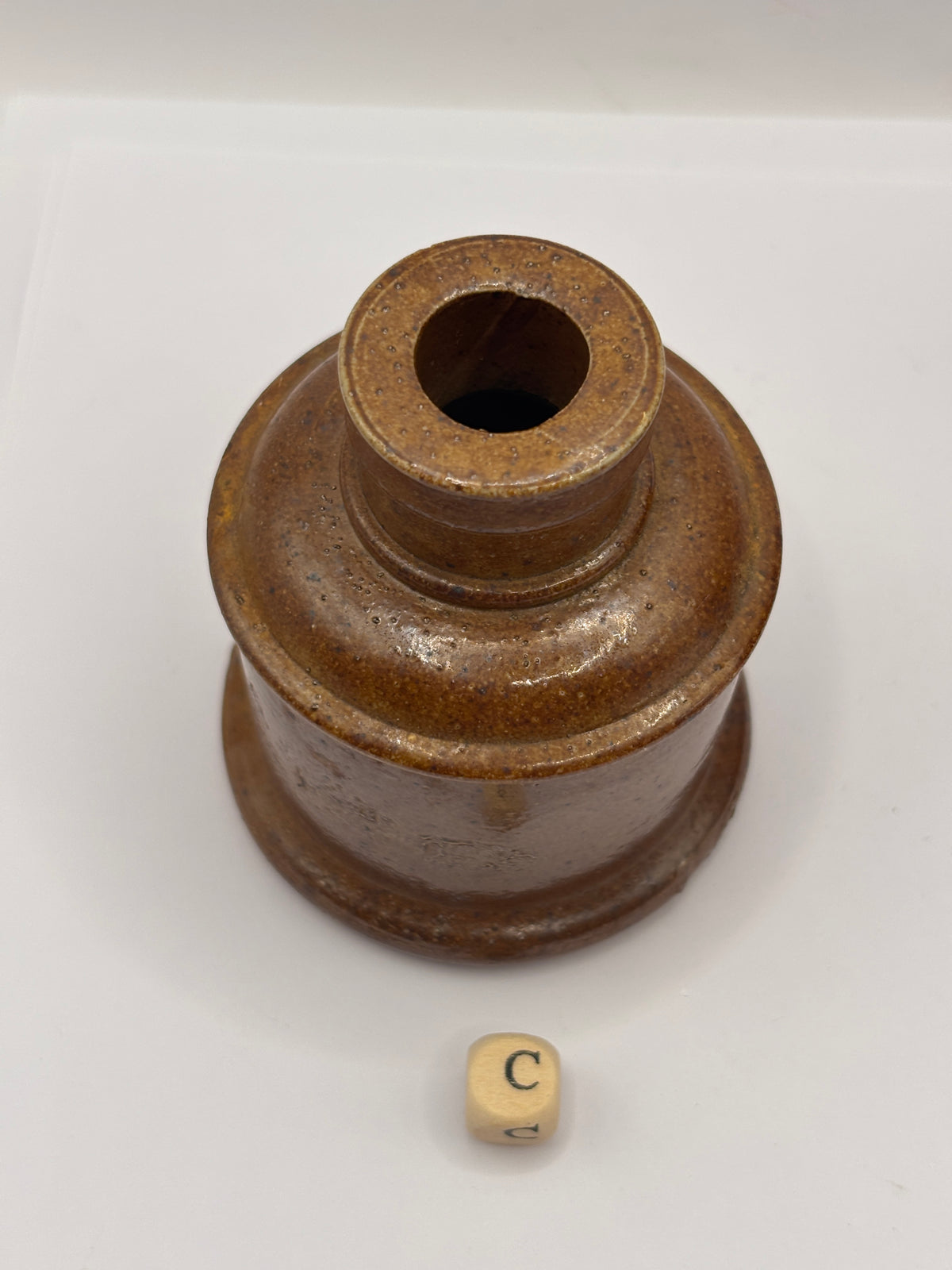 Old stoneware ink bottle, inkwell (c)