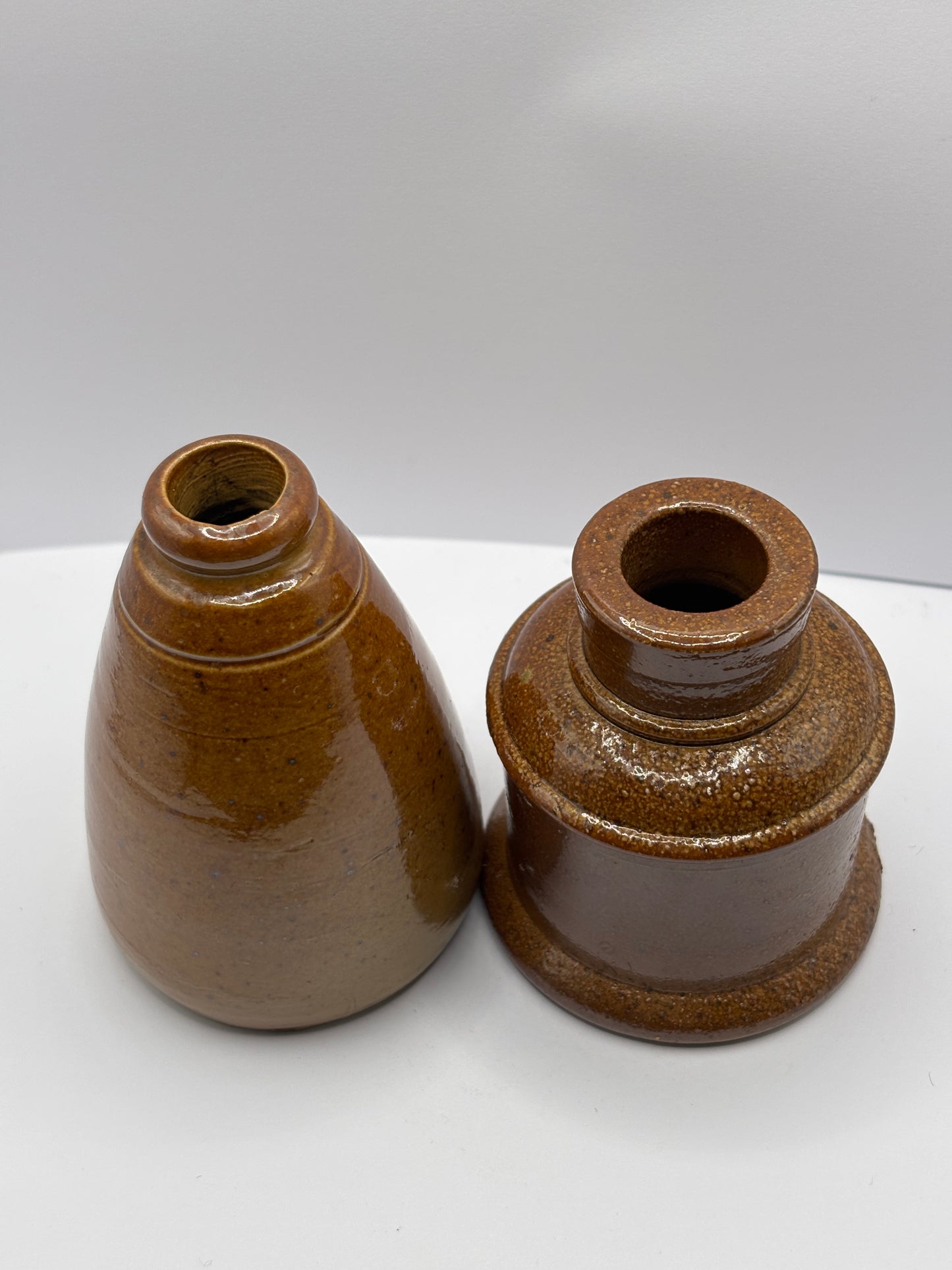 2 old stoneware inks, ink bottles inkwells