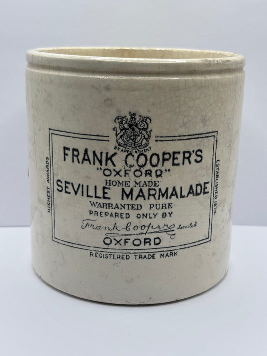 Old 2lb frank cooper marmalade jar, stained & crazed