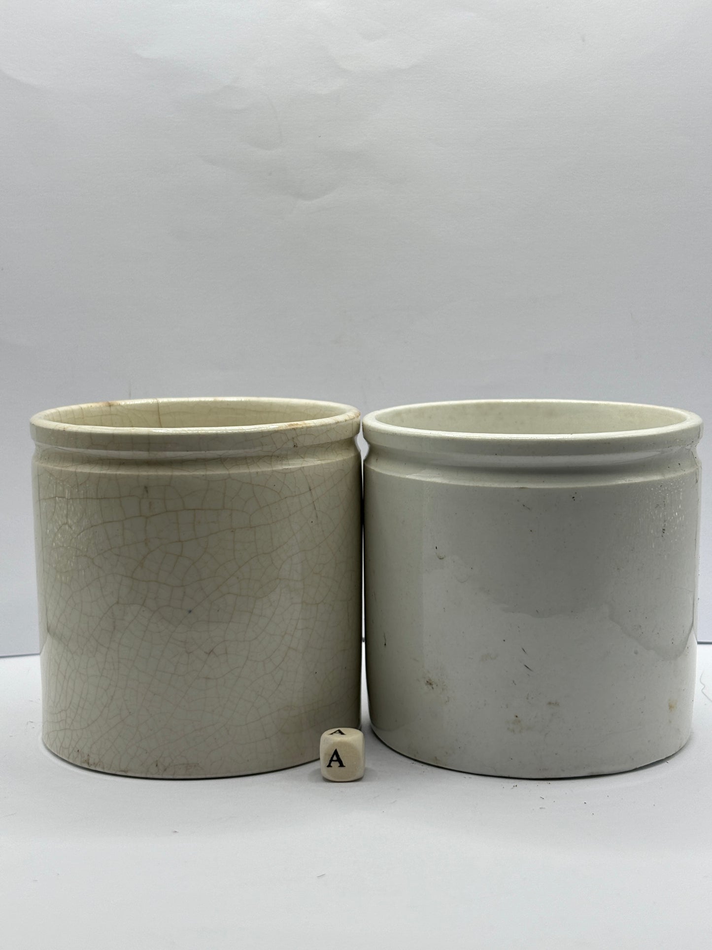 2 old stoneware preserve pots (A)