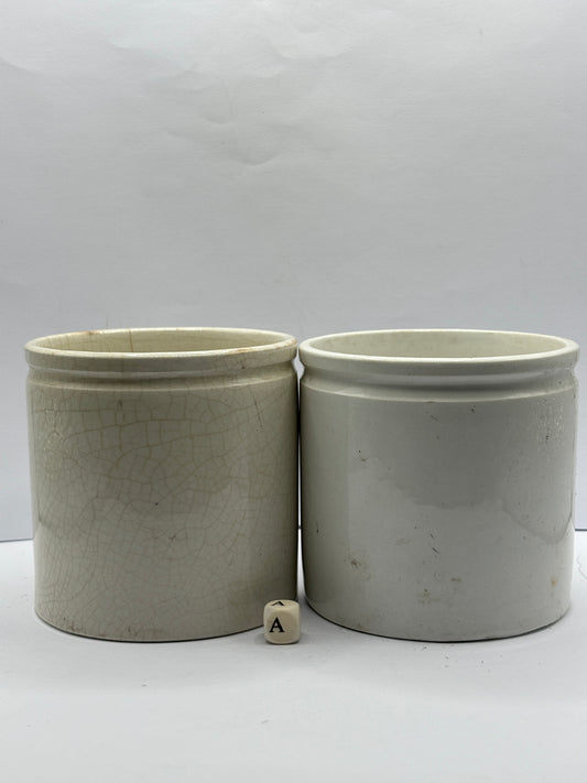 2 old stoneware preserve pots (A)