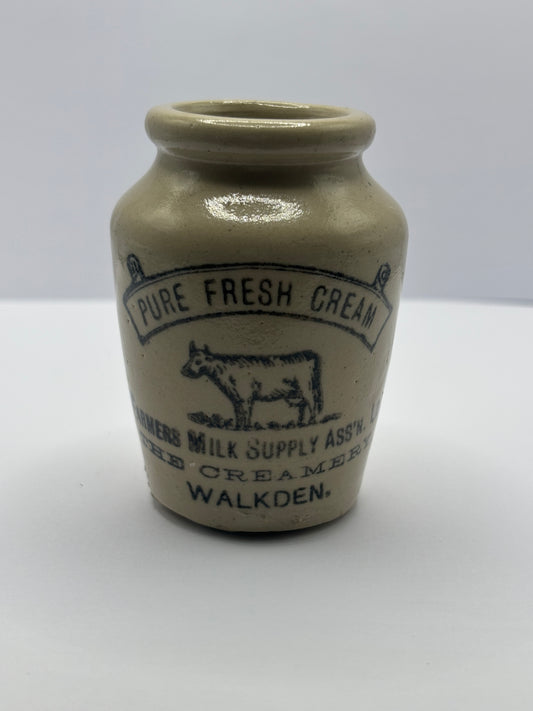 Old Walkden advertising cream pot, Farmers milk supply ass’n