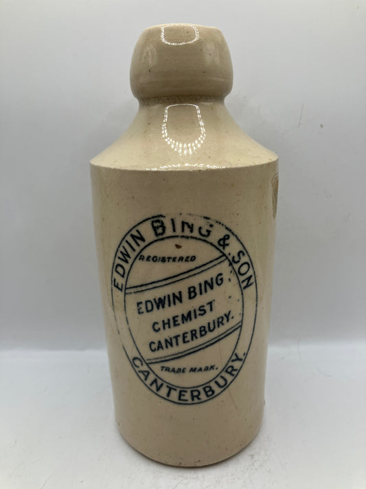 White stoneware ginger beer bottle, Canterbury