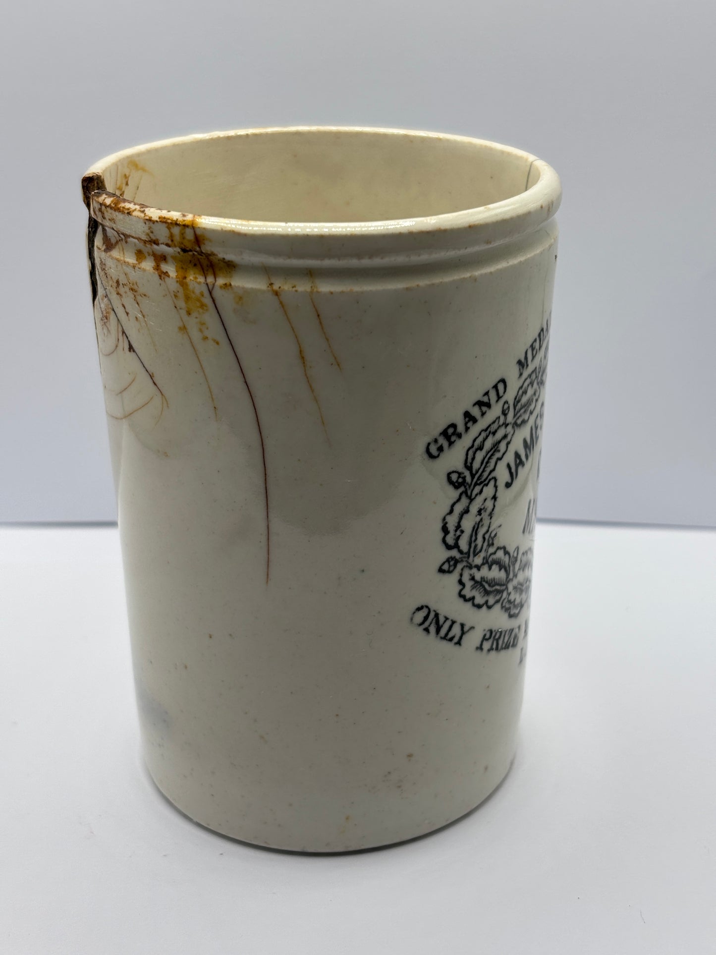 Old 1lb James Keiller Dundee marmalade jar. Damaged