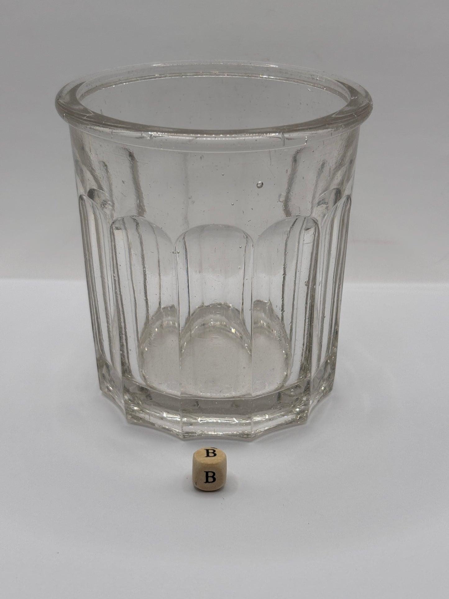 Old clear glass french jam jar/ jam pot (B)