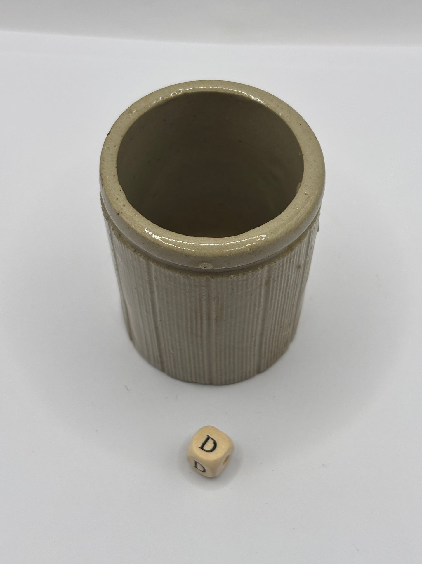 Old mini ribbed stoneware jam pot (D)