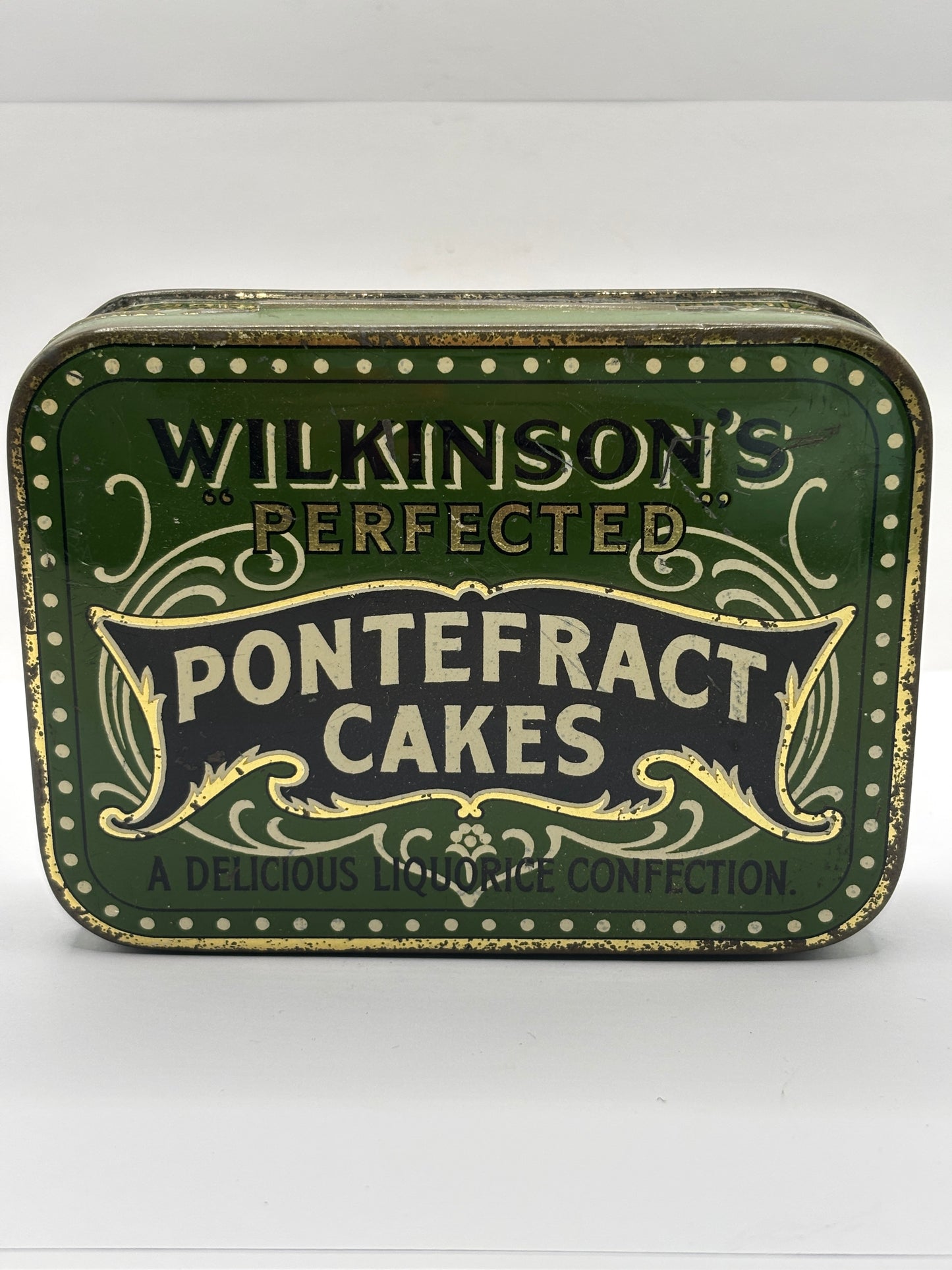 Old advertising tin,Wilkinsons perfected pontefract cakes
