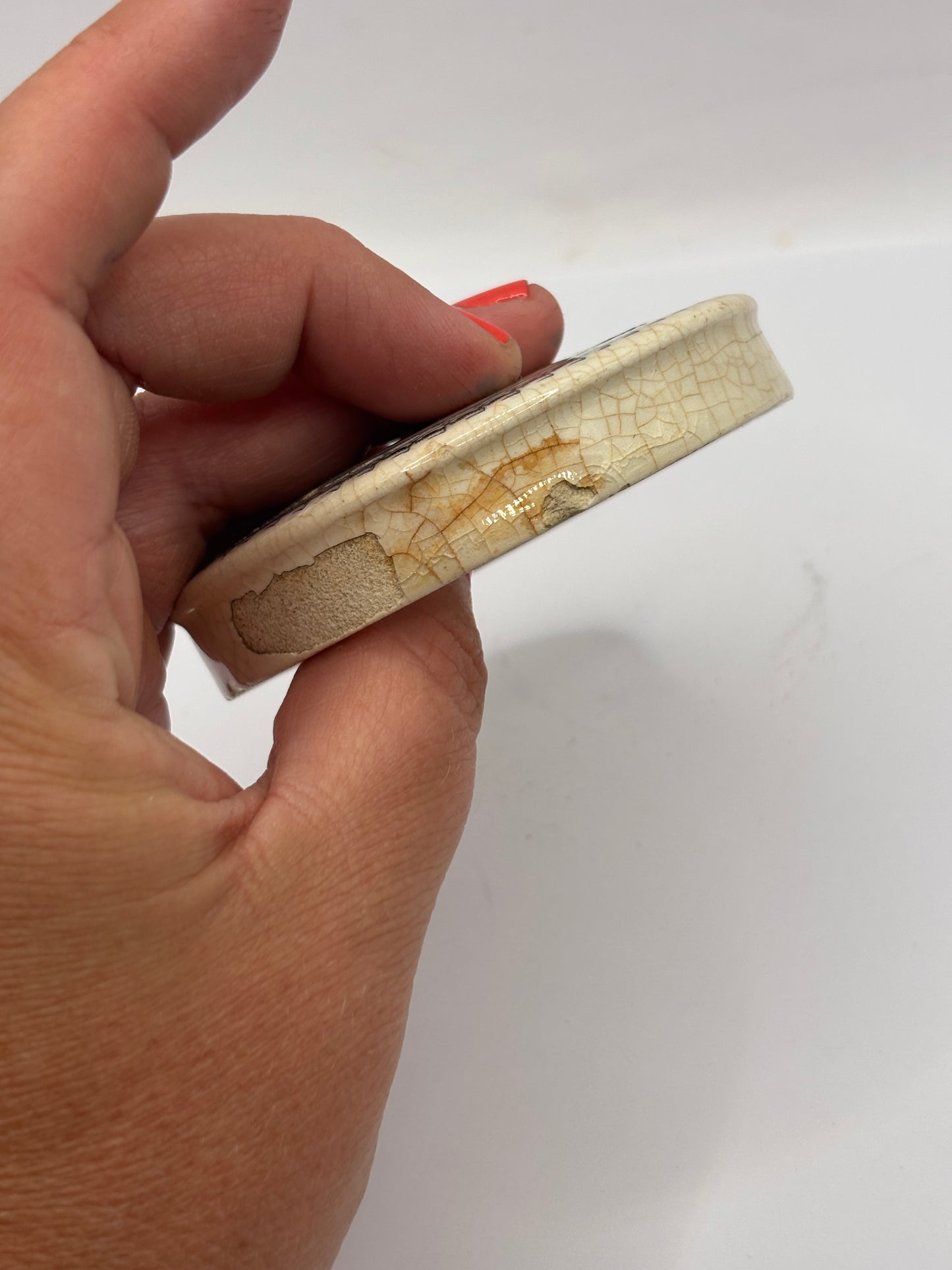Old advertising lid, Otto of rose Cold cream. Damaged/flakey glaze