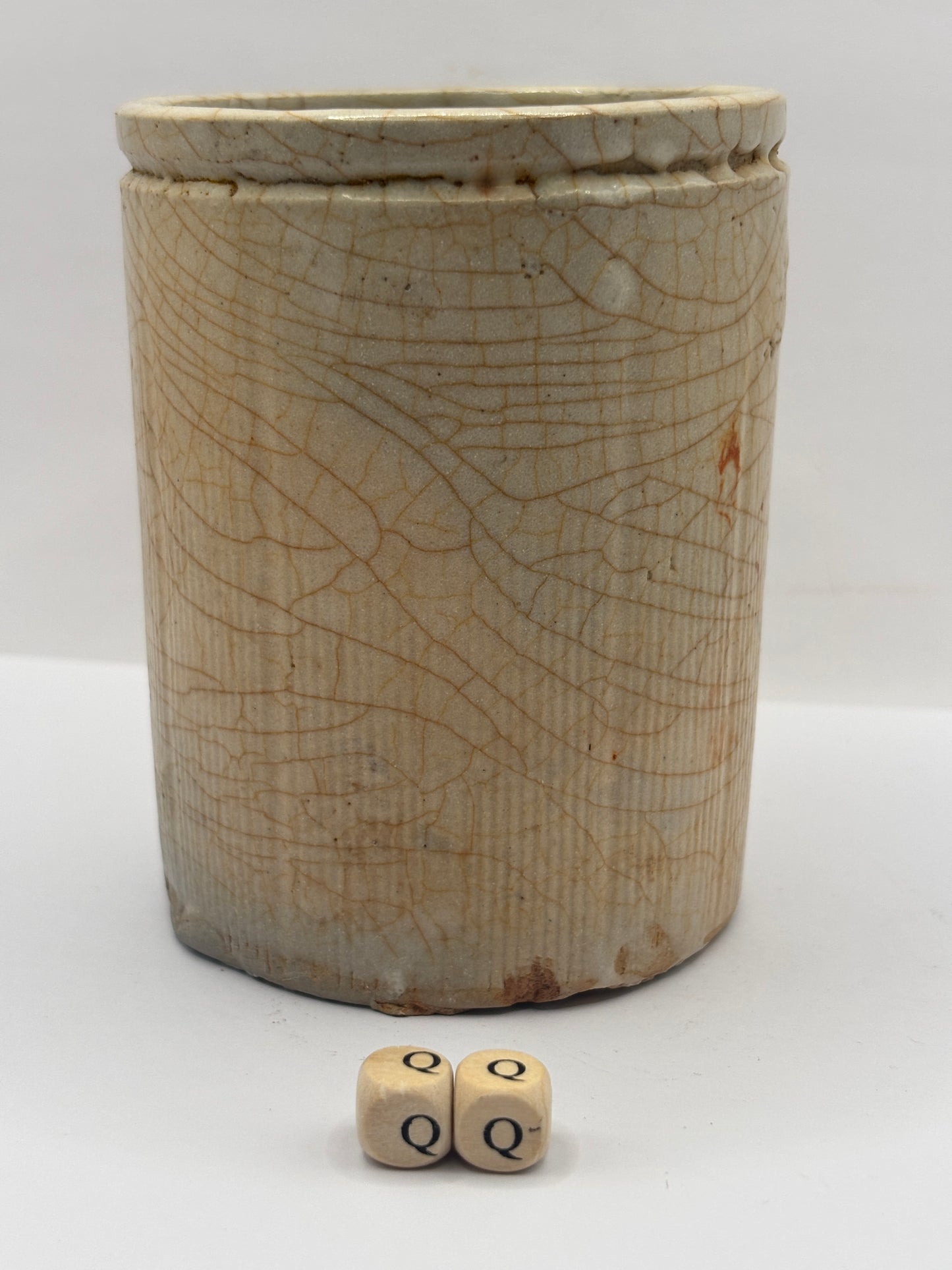 Old 1lb ribbed stoneware jam pot (QQ)