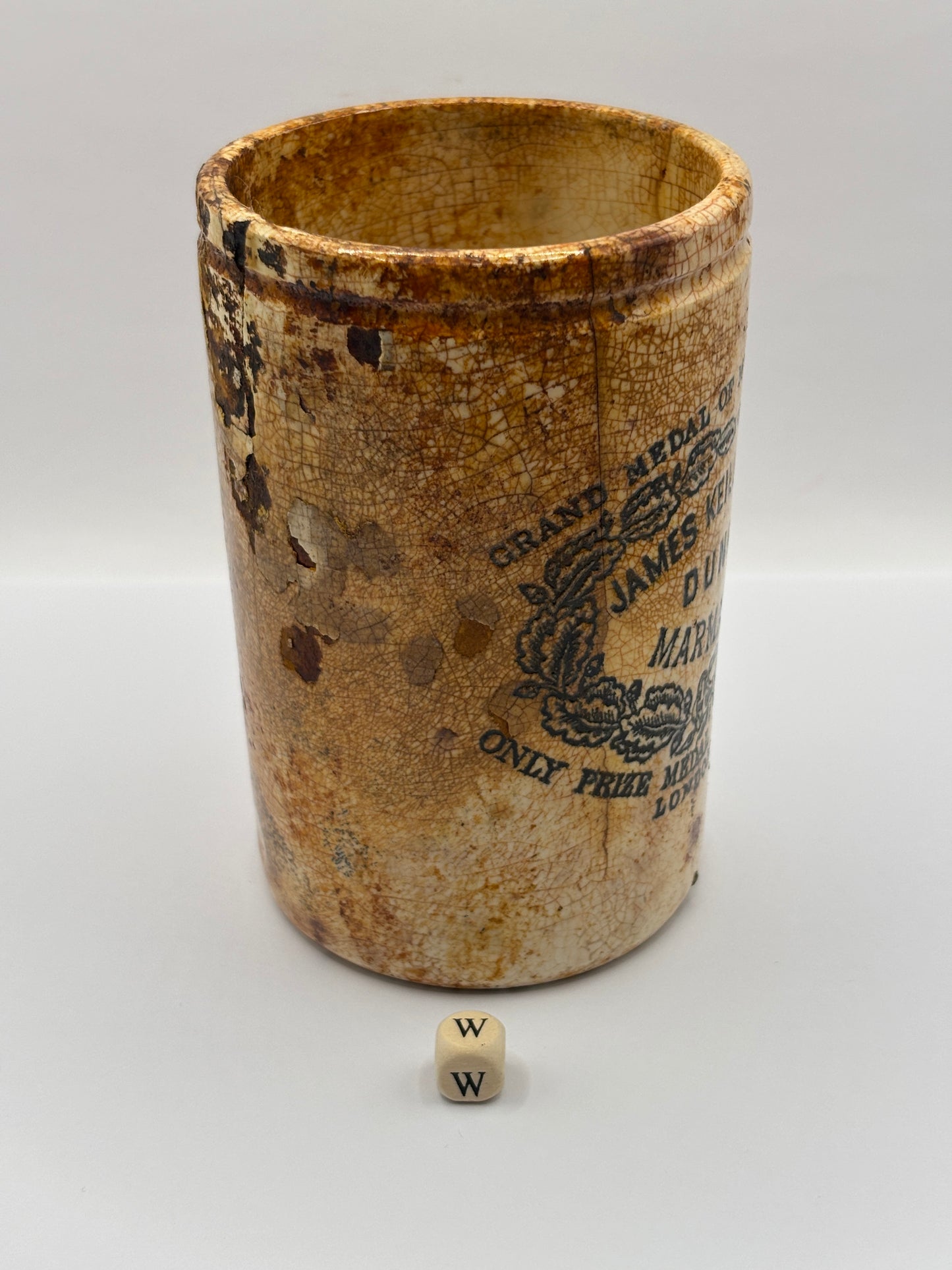 Old 1lb James Keiller Dundee marmalade jar (w) damaged