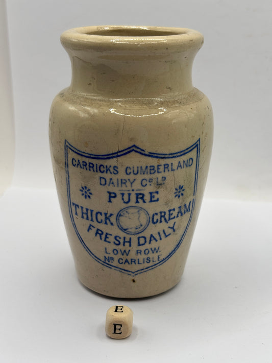 Old advertising cream pot, Carricks Cumberland dairy (E)