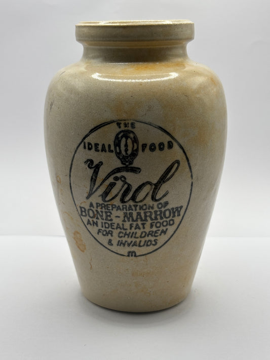 Old stoneware advertising Virol jar 13.5cms