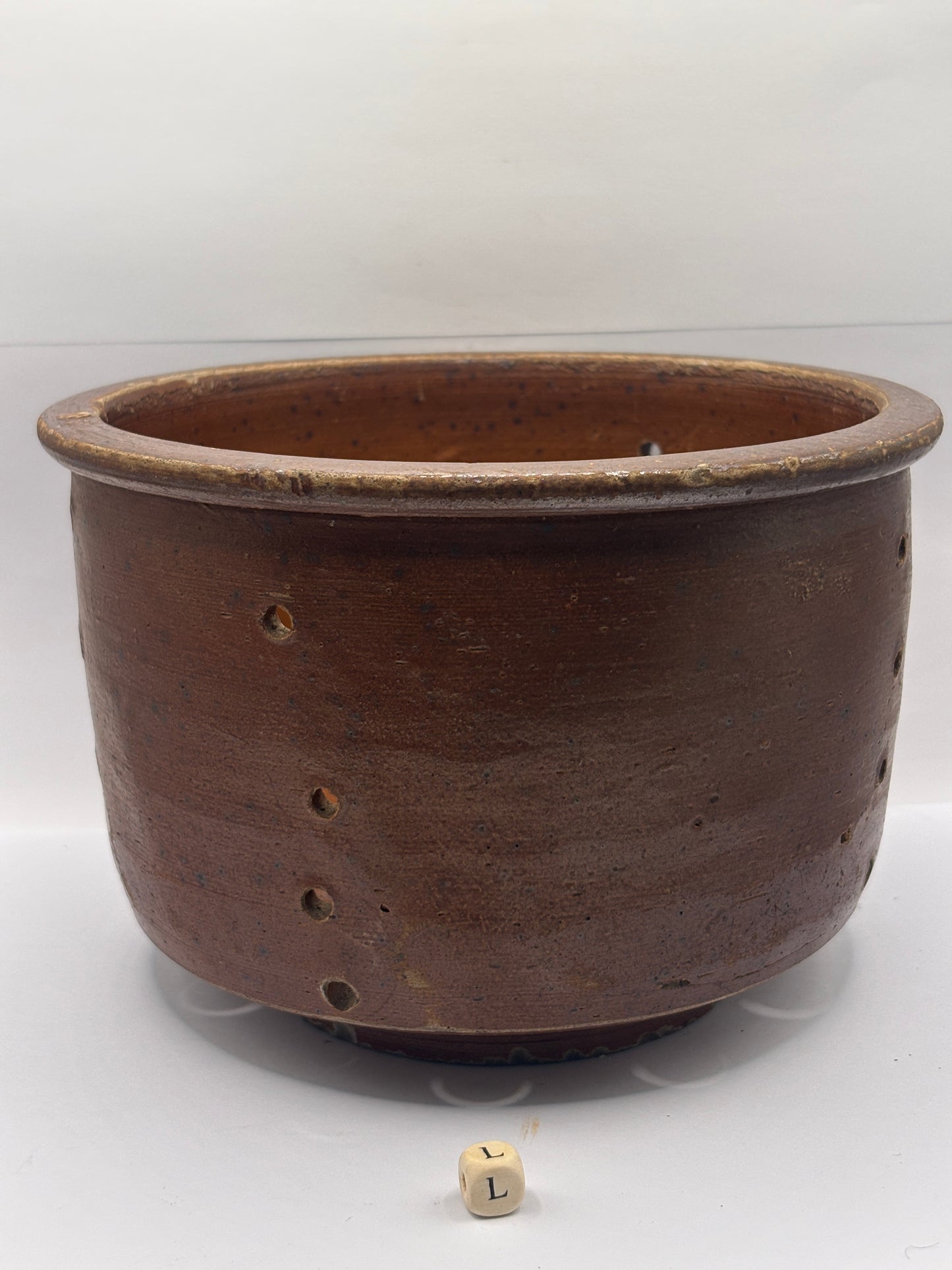 Old french stoneware cheese strainer, cheese mold (L)