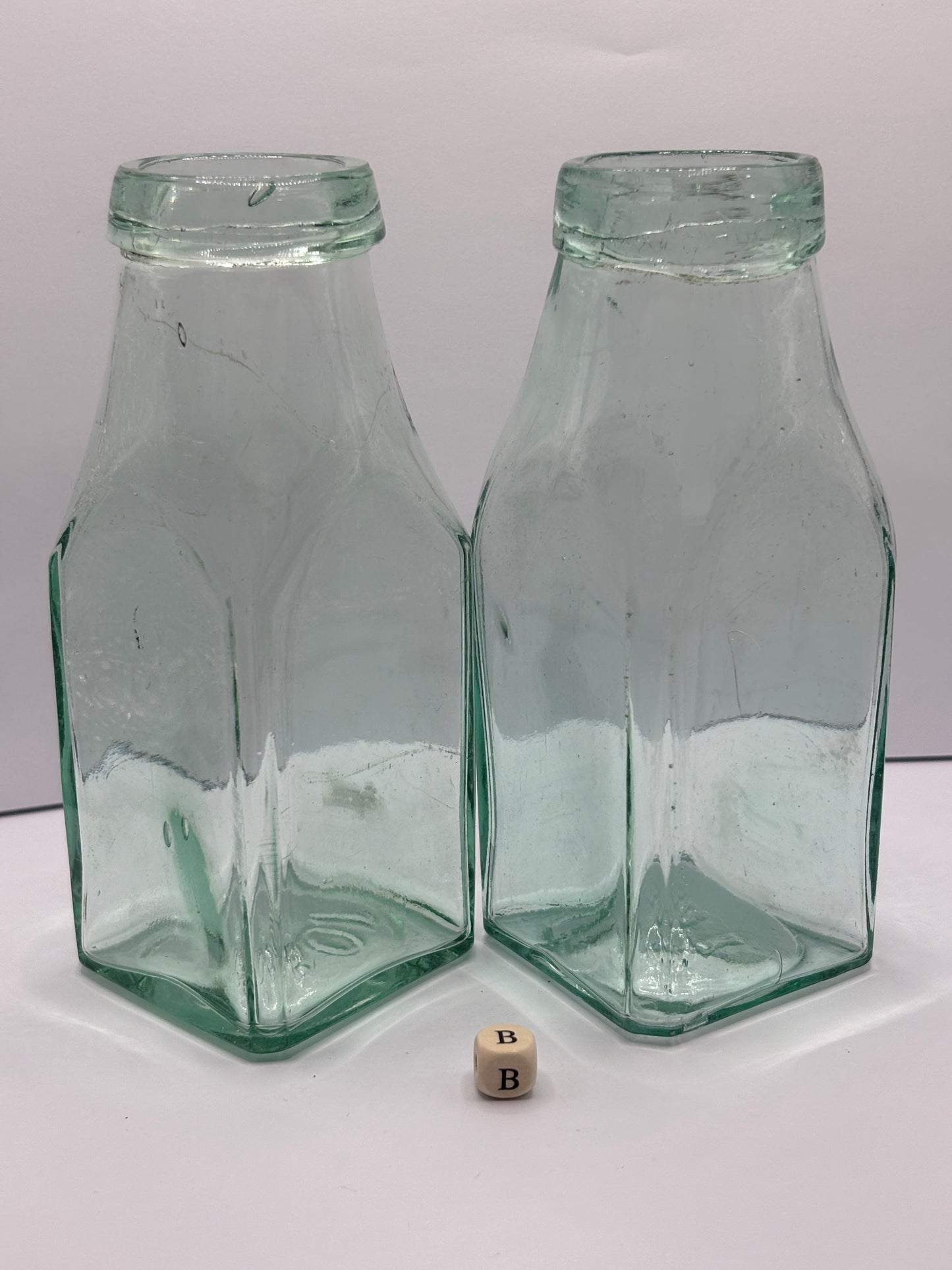 2 old square glass jam jars (B)