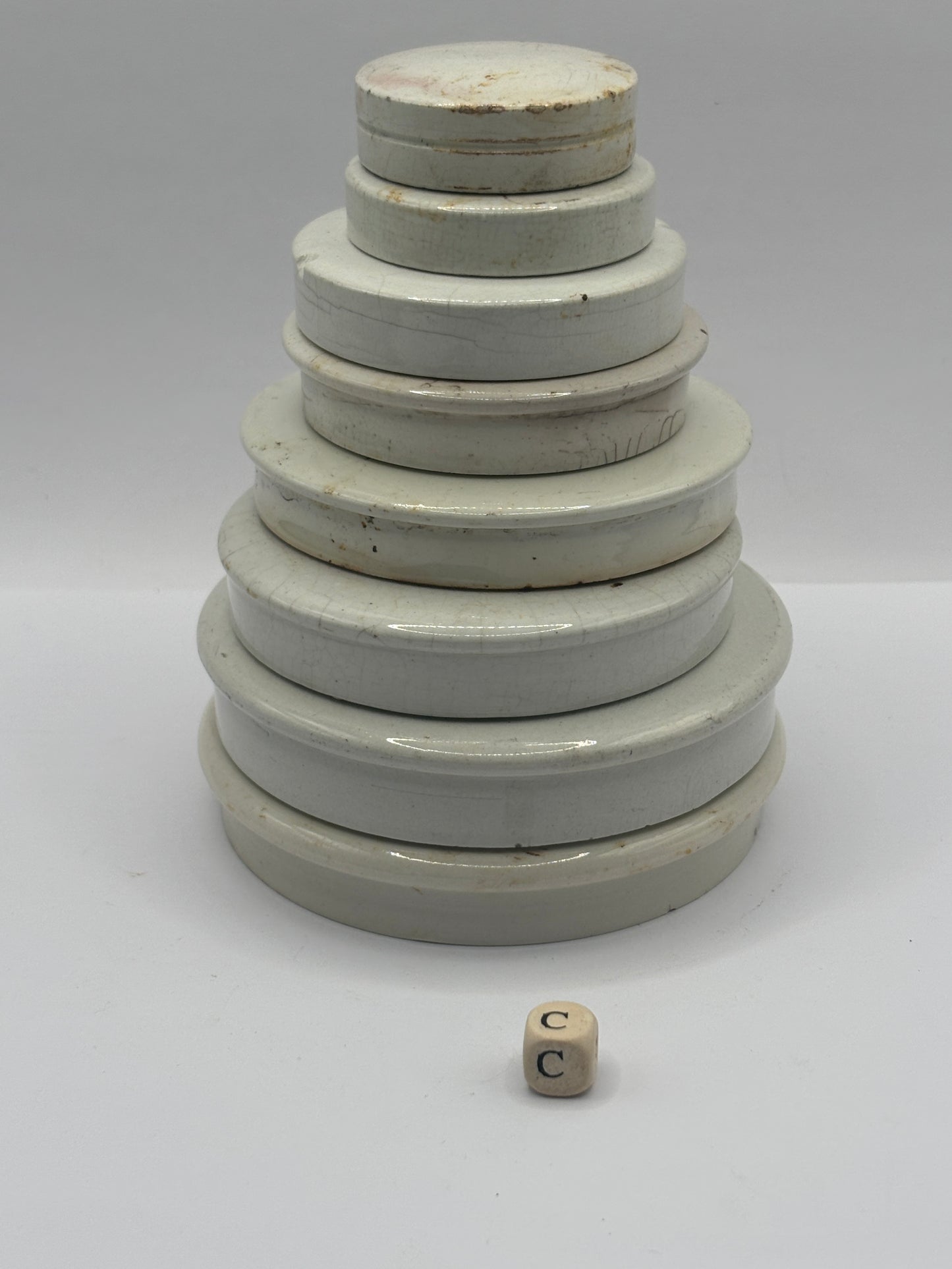 8 old plain stoneware lids, stacking lids (c)