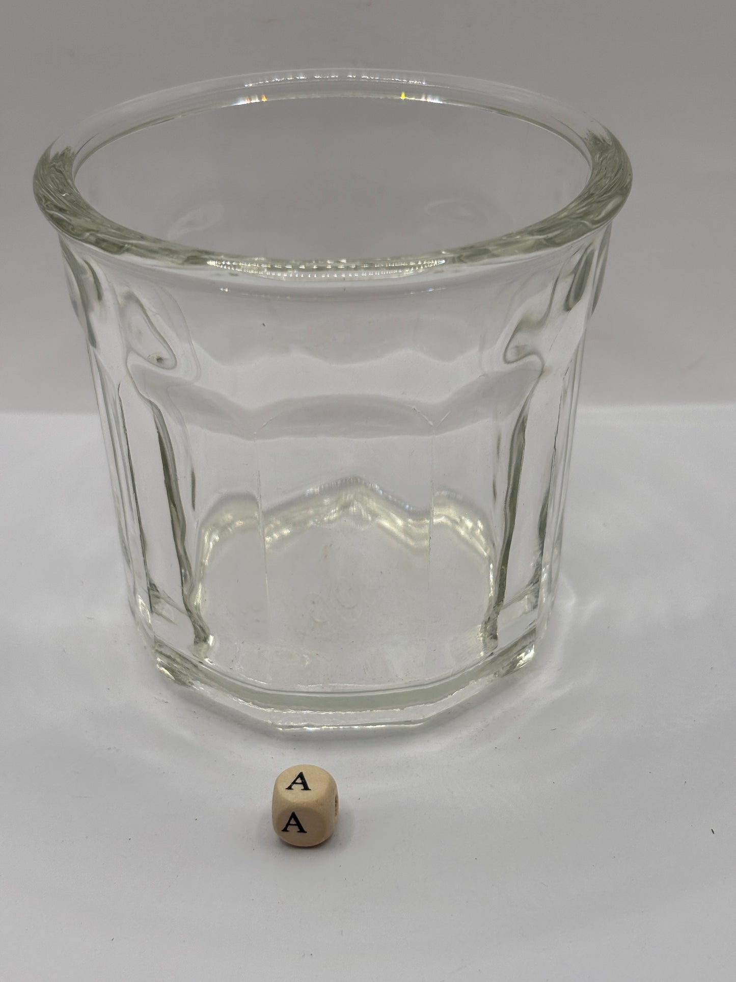 Old clear glass french jam jar/ jam pot (a)