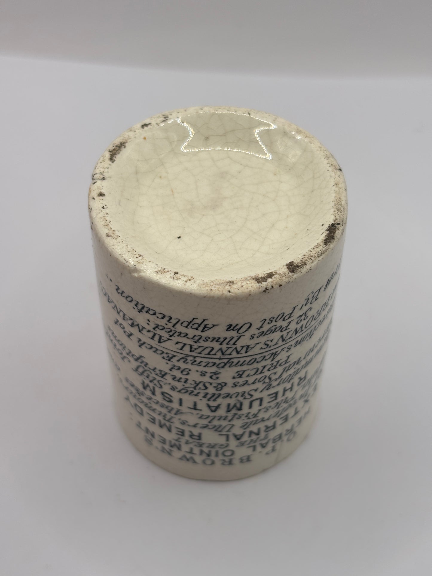 Old advertising ointment pot, OP Browns herbal ointment. The great external remedy