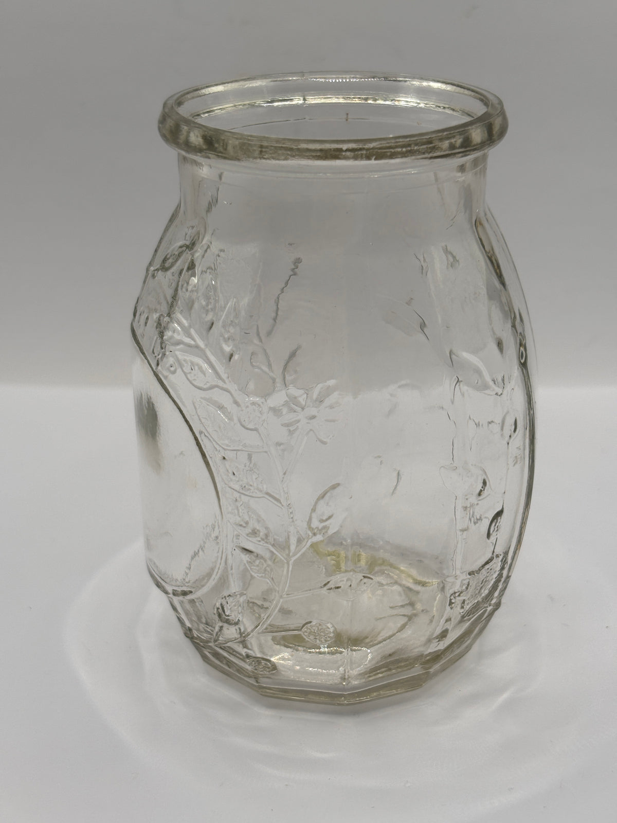 Old clear glass Roses marmalade jar