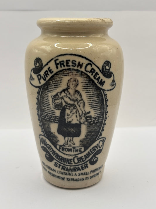 Old stoneware advertising cream pot, pure fresh cream Stranraer