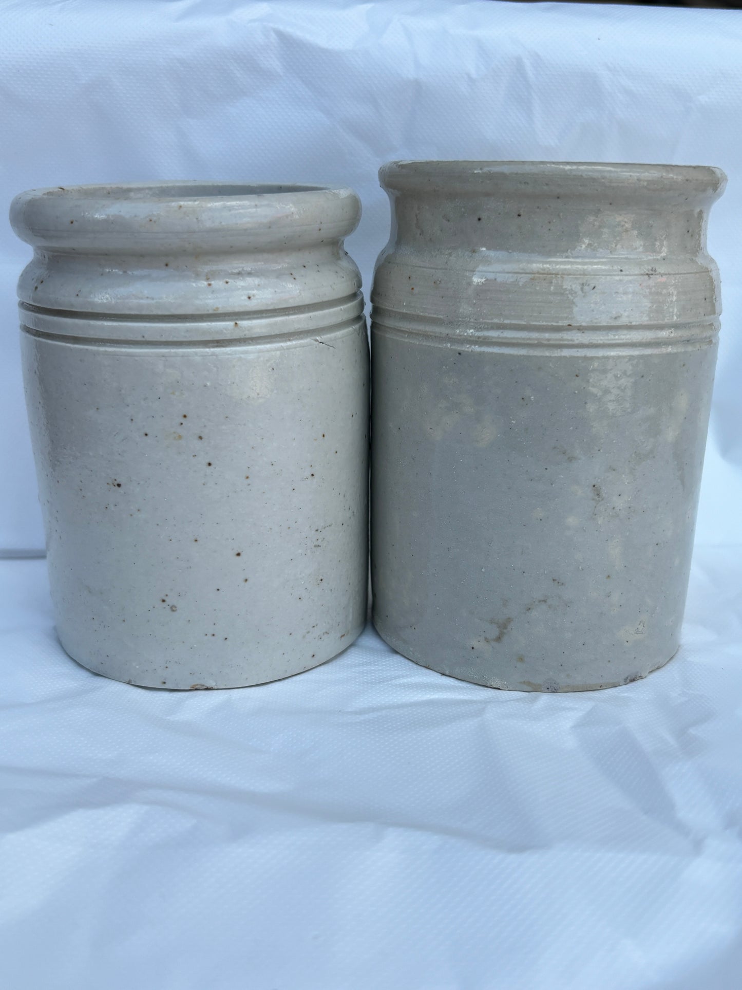 2 small rolled top stoneware marmalade pots & jars