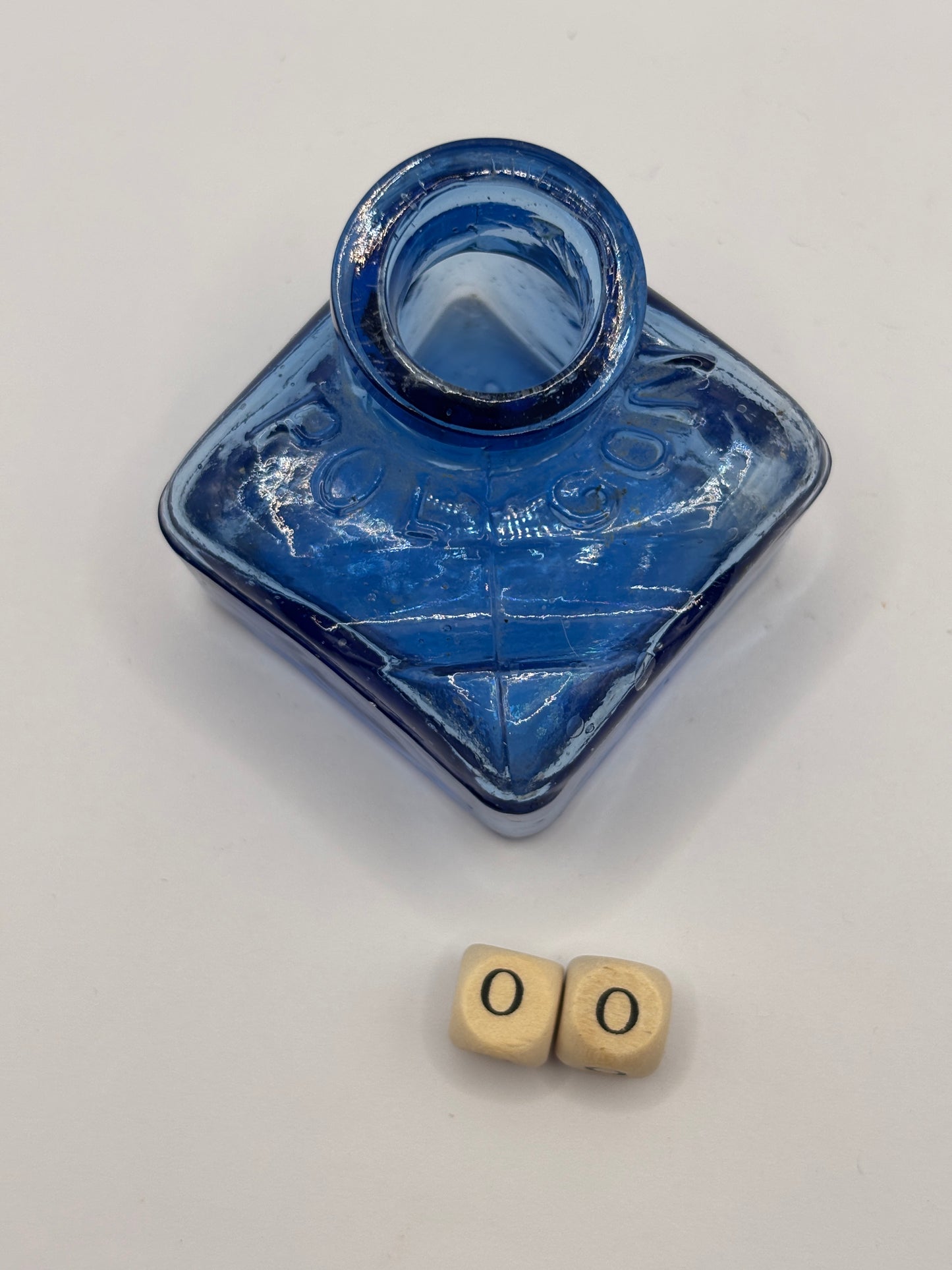 Old blue glass Polygon ink, ink bottle. Inkwell (PP)