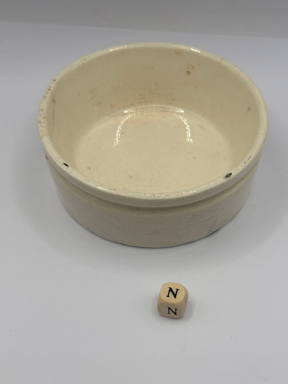 Old plain white stoneware meat paste pot. Potted meat (N)
