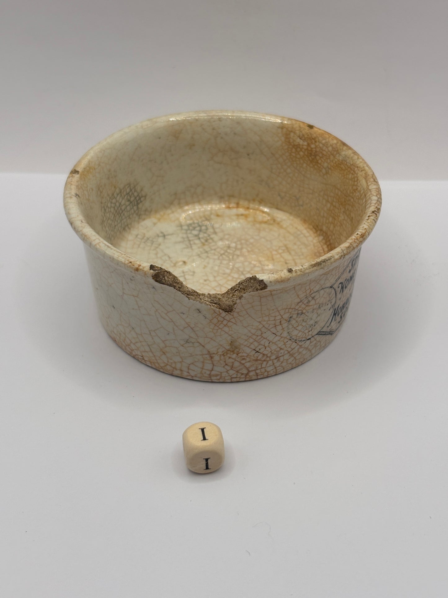 Old advertising meat paste pot, Springfield (i) damaged