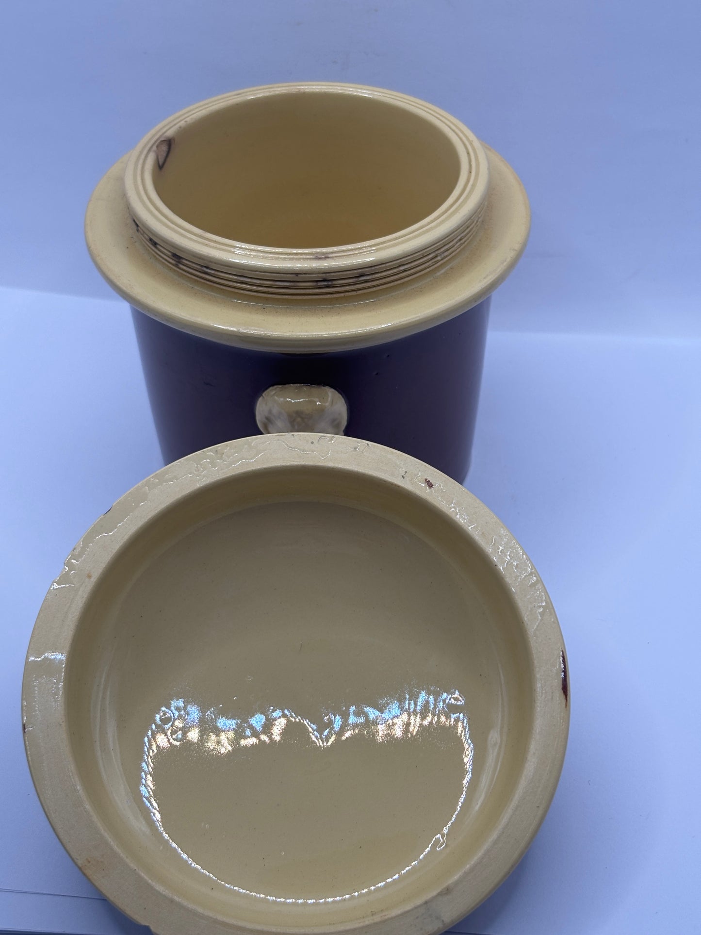 Old french stoneware terrine jar and lid