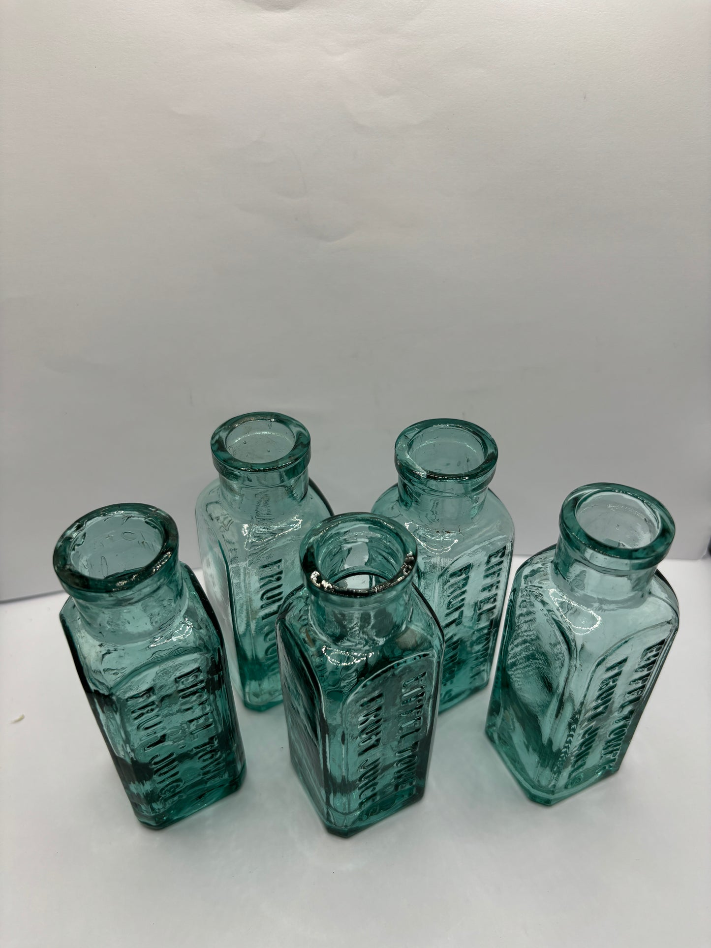 5 old aqua glass eiffel tower lemonade bottles