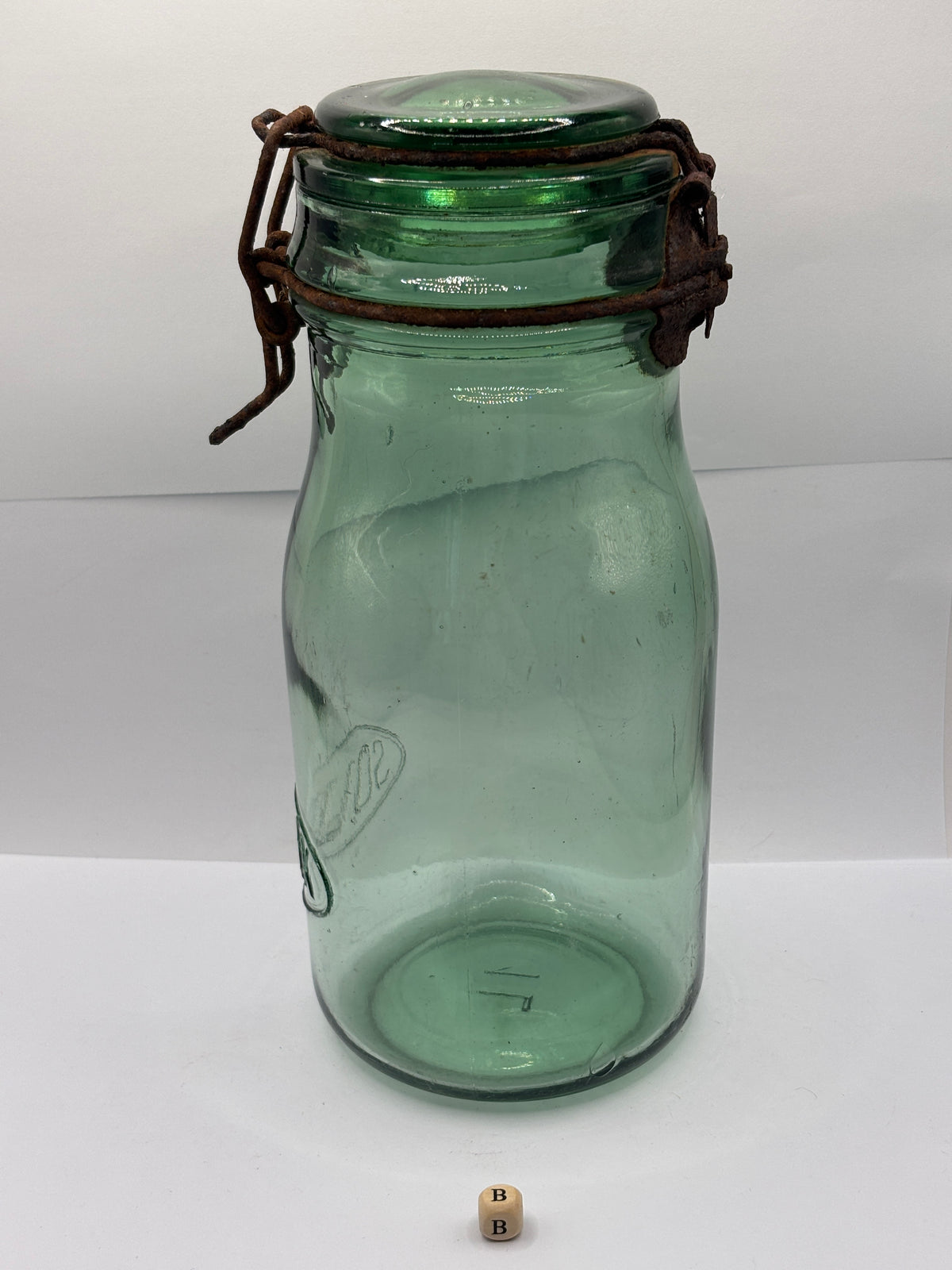 Old French green glass canning jar, Solidex (B)