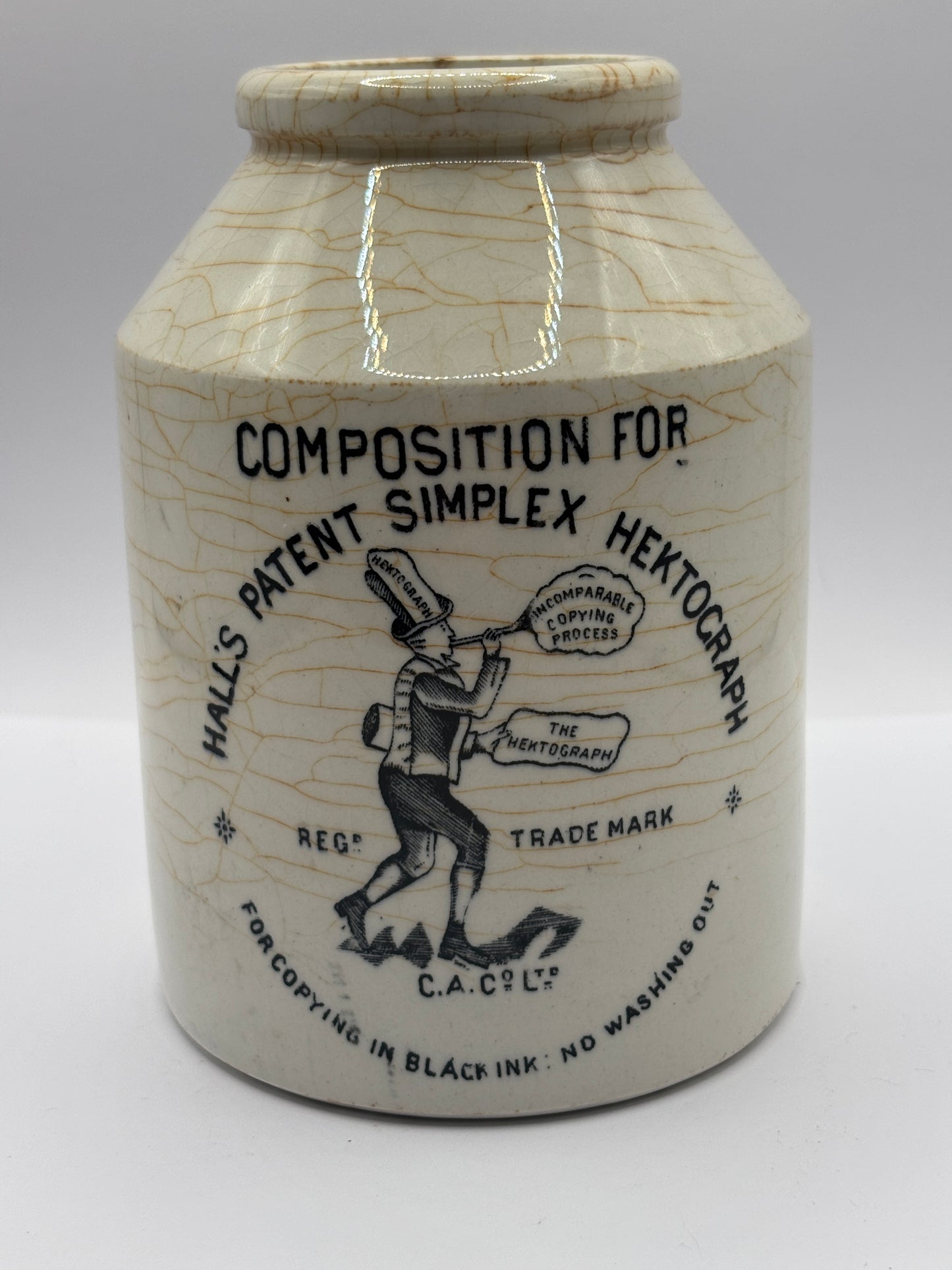 Old advertising jar, composition ink. Hall’s patent simples hektograph