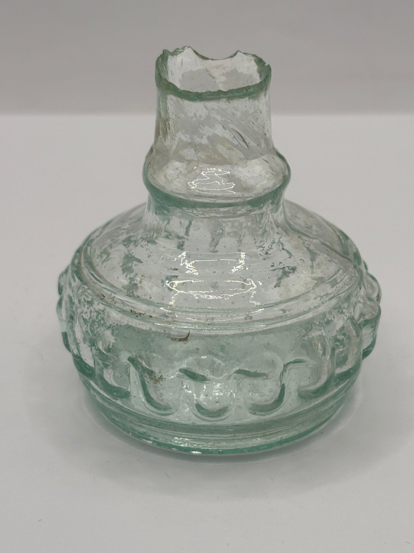Old scarce aqua glass inkwell, bracelet ink, ink bottle