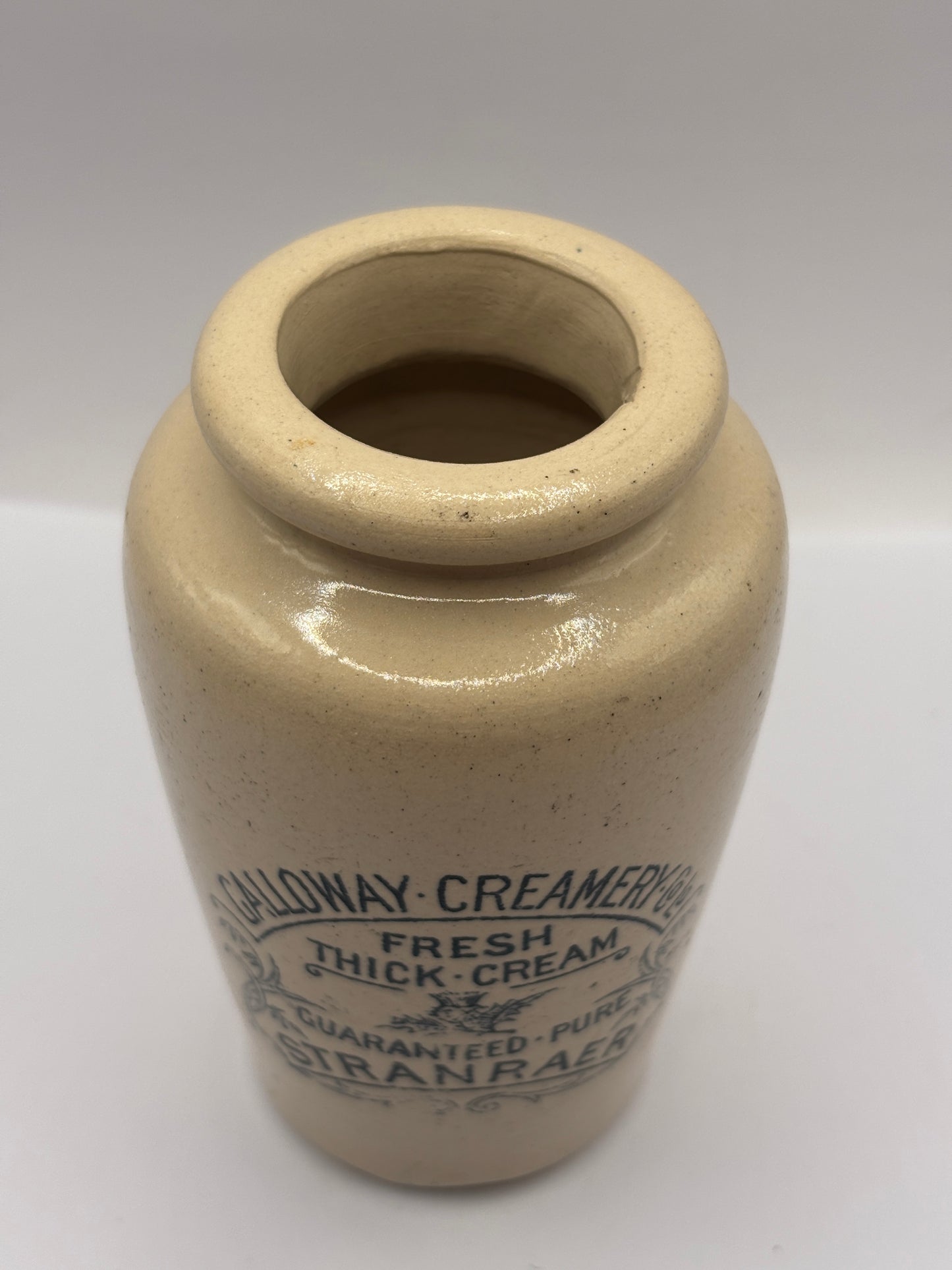 Old advertising cream pot, Galloway creamery. Fresh thick cream