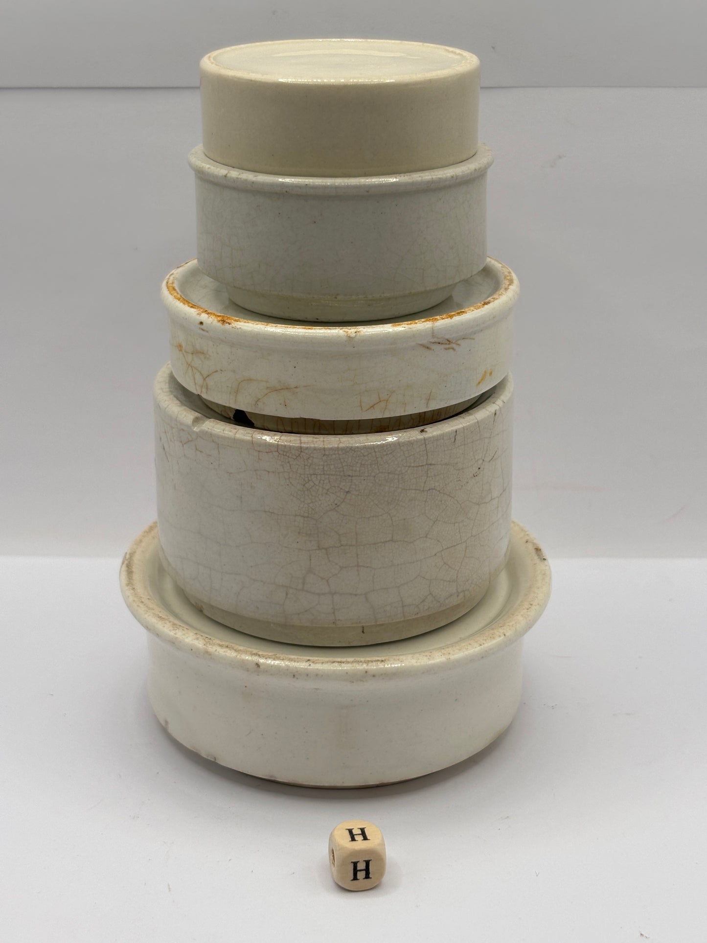 5 old stoneware bases, stackers (H) damages