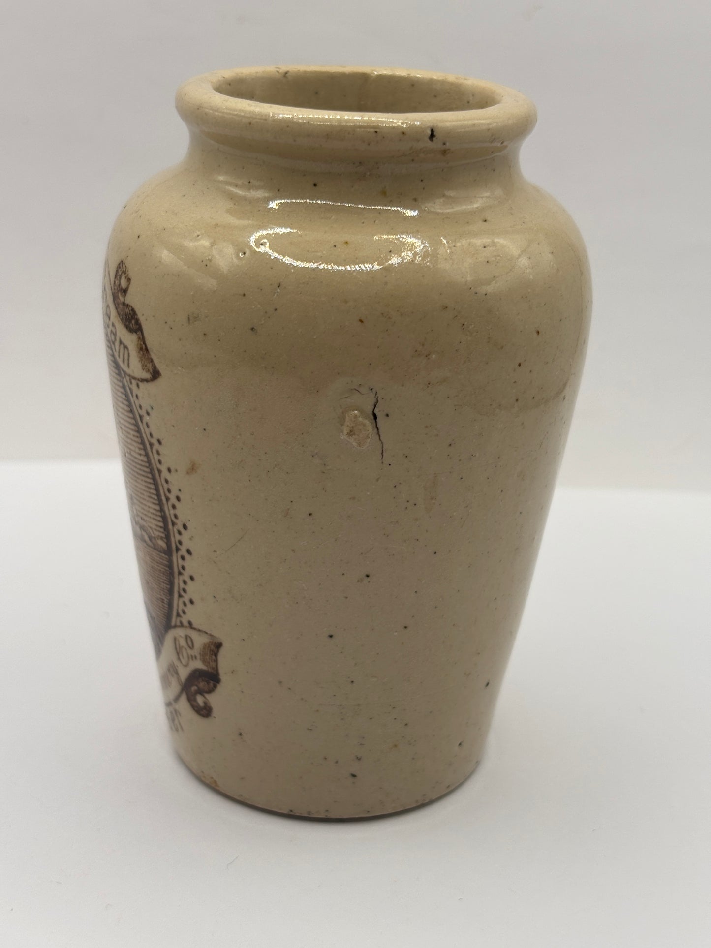 Old advertising cream pot, pure fresh cream Stranraer. Serpia print