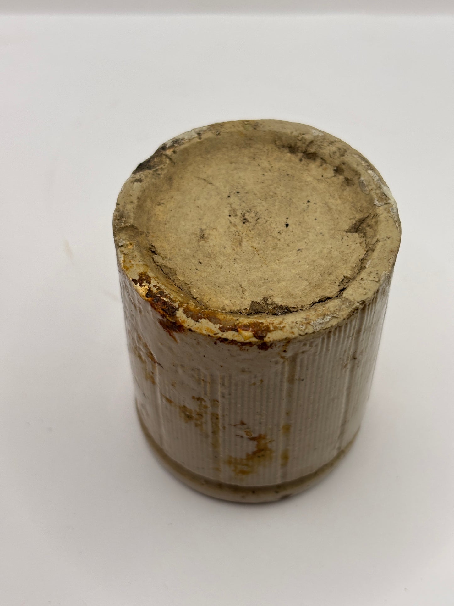 Old mini ribbed stoneware jam pot