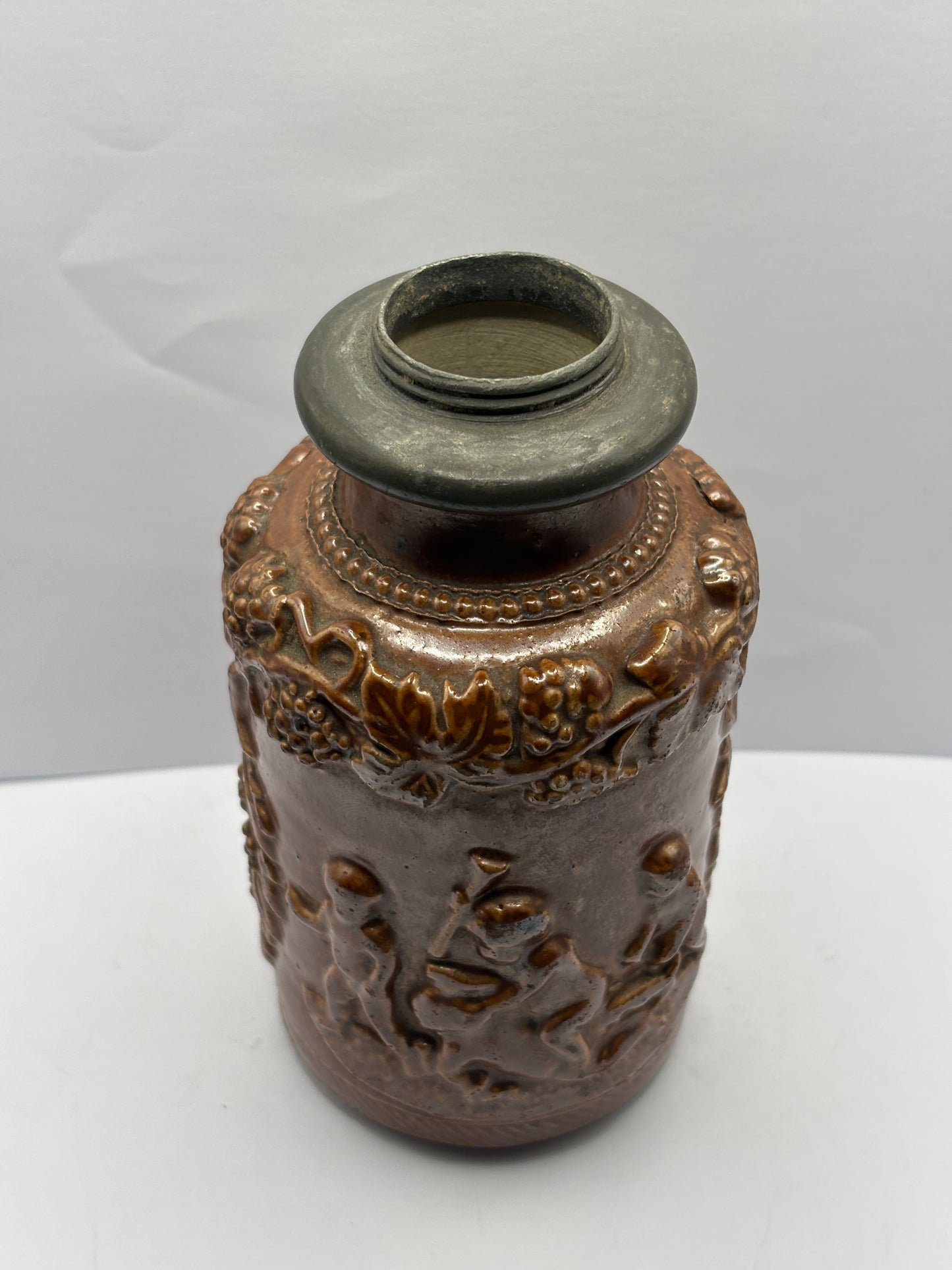 Old French stoneware snuff jar
