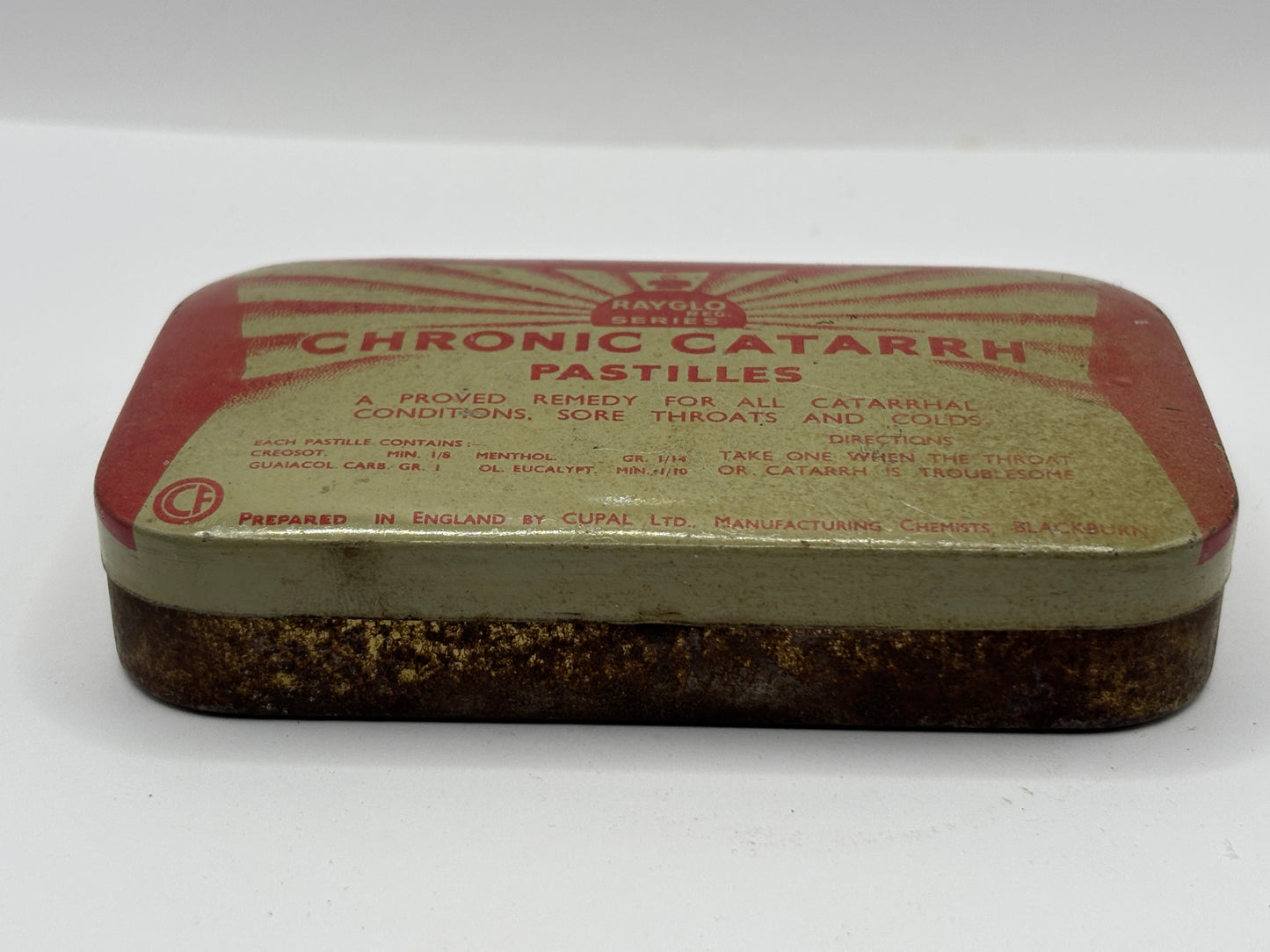 Old advertising tin, Chronic catarrh pastilles tin