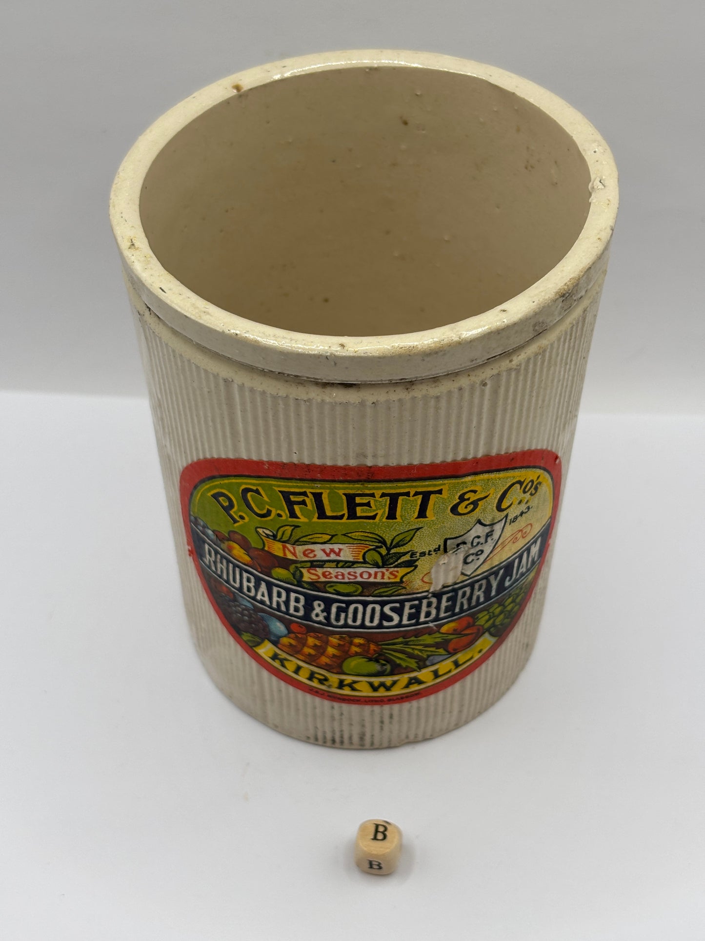 Old 2lb stoneware jam pot with added label (B)