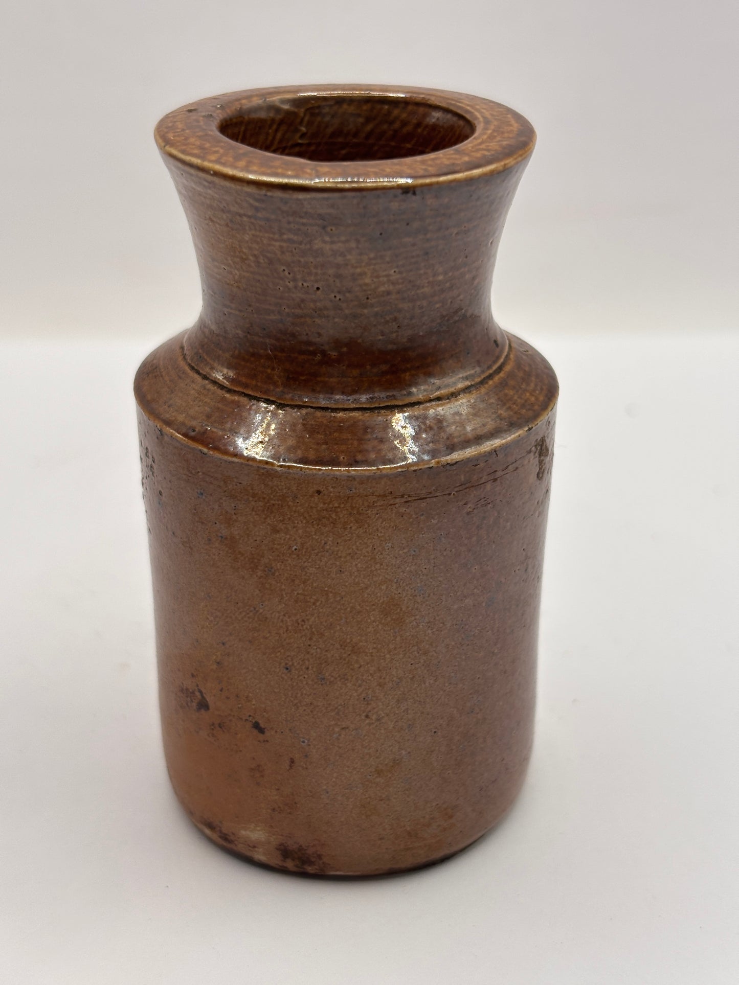 Old mini brown stoneware blacking pot