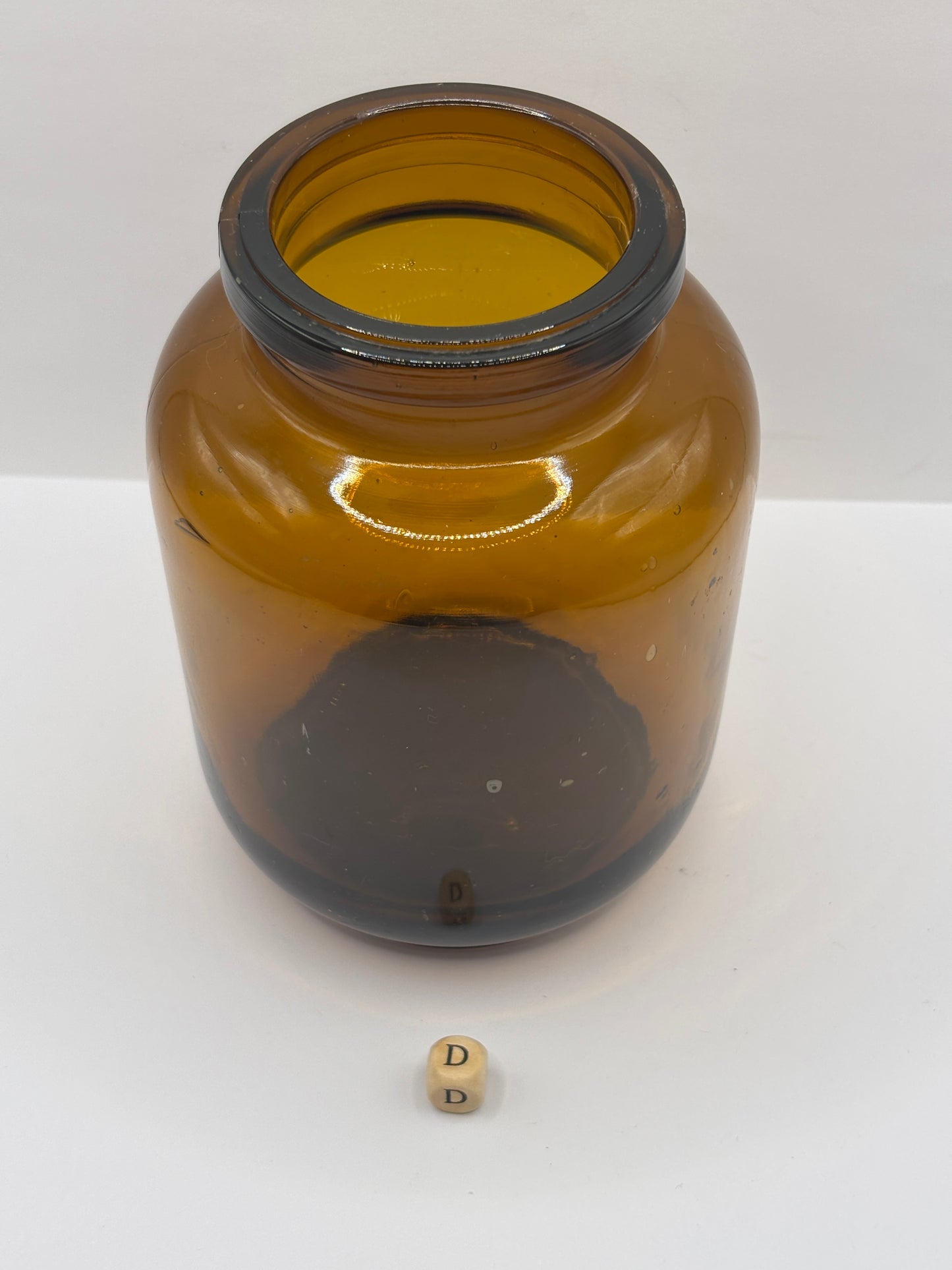 Old amber glass pickle jar (D)