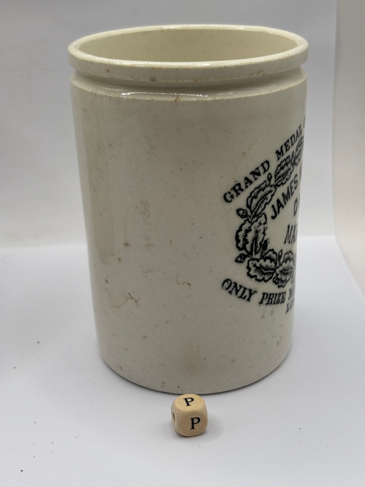 Old 1lb stoneware marmalade pot, James Keiller Dundee marmalade (P)