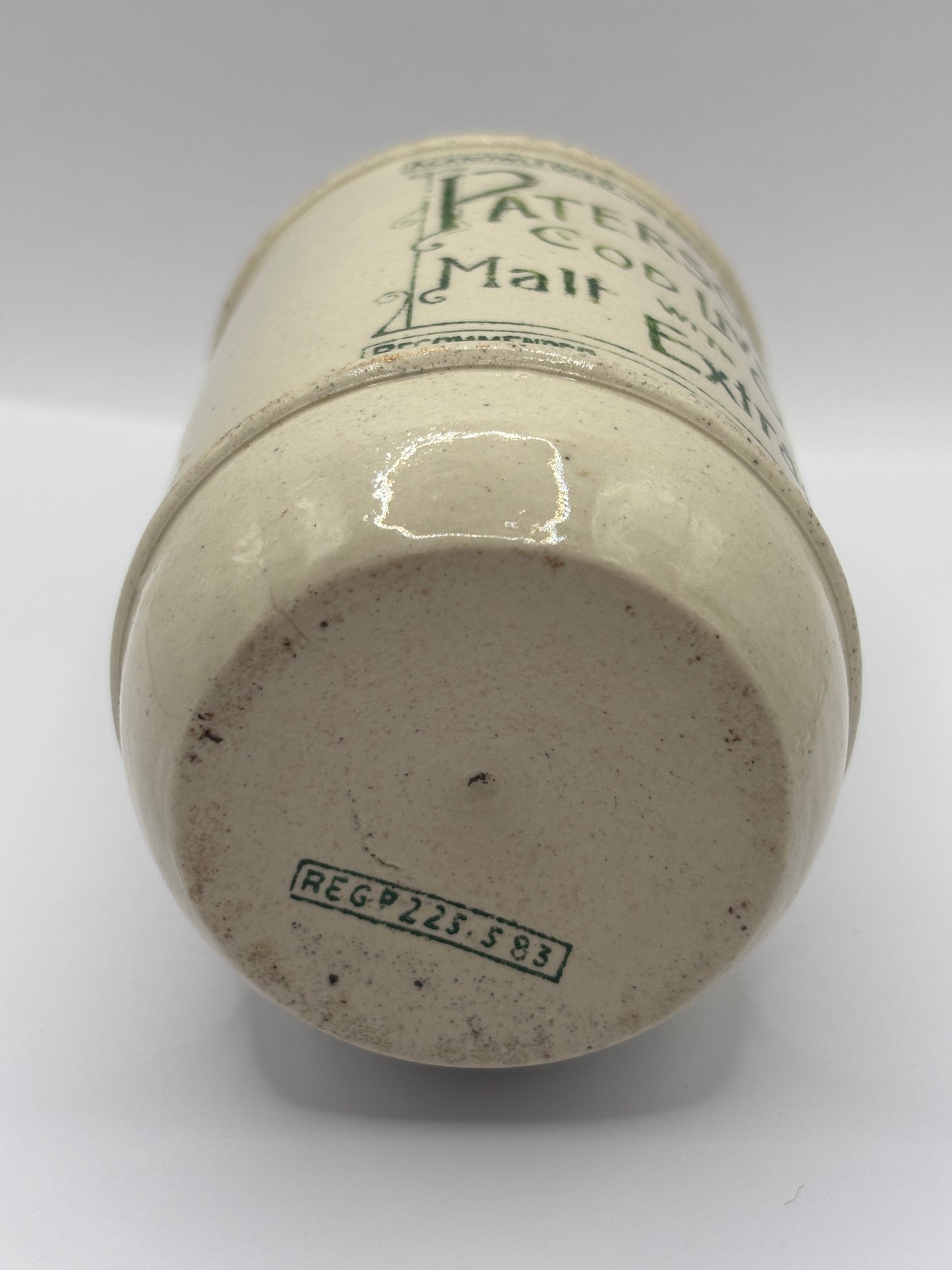 Old advertising jar, Paterson cod liver oil with malt extract jar. Repaired/damaged