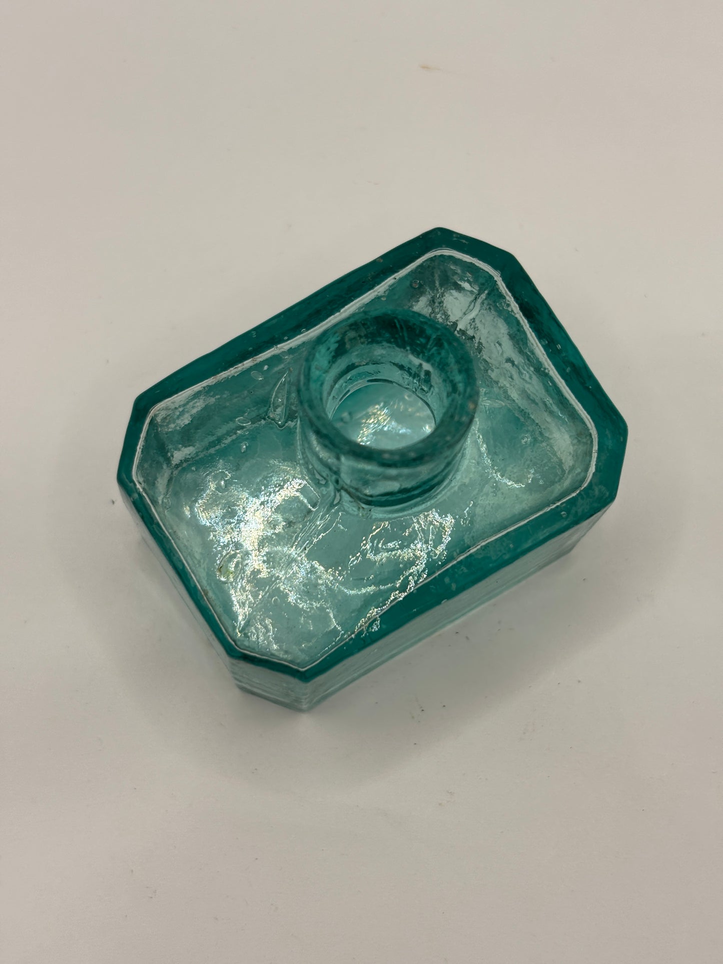 Old aqua glass inkwell, ink bottle